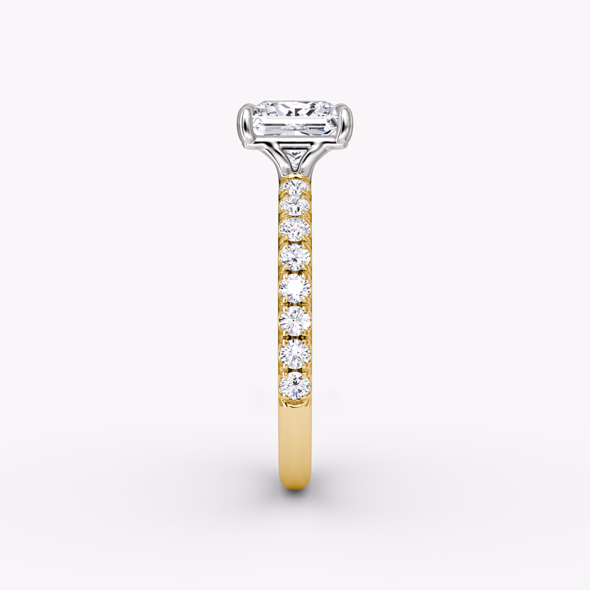 The Signature | Princess | 18k | Yellow Gold and Platinum | bandAccent: Pavé | bandWidth: large | hiddenHalo: no | diamondOrientation: vertical | caratWeight: other