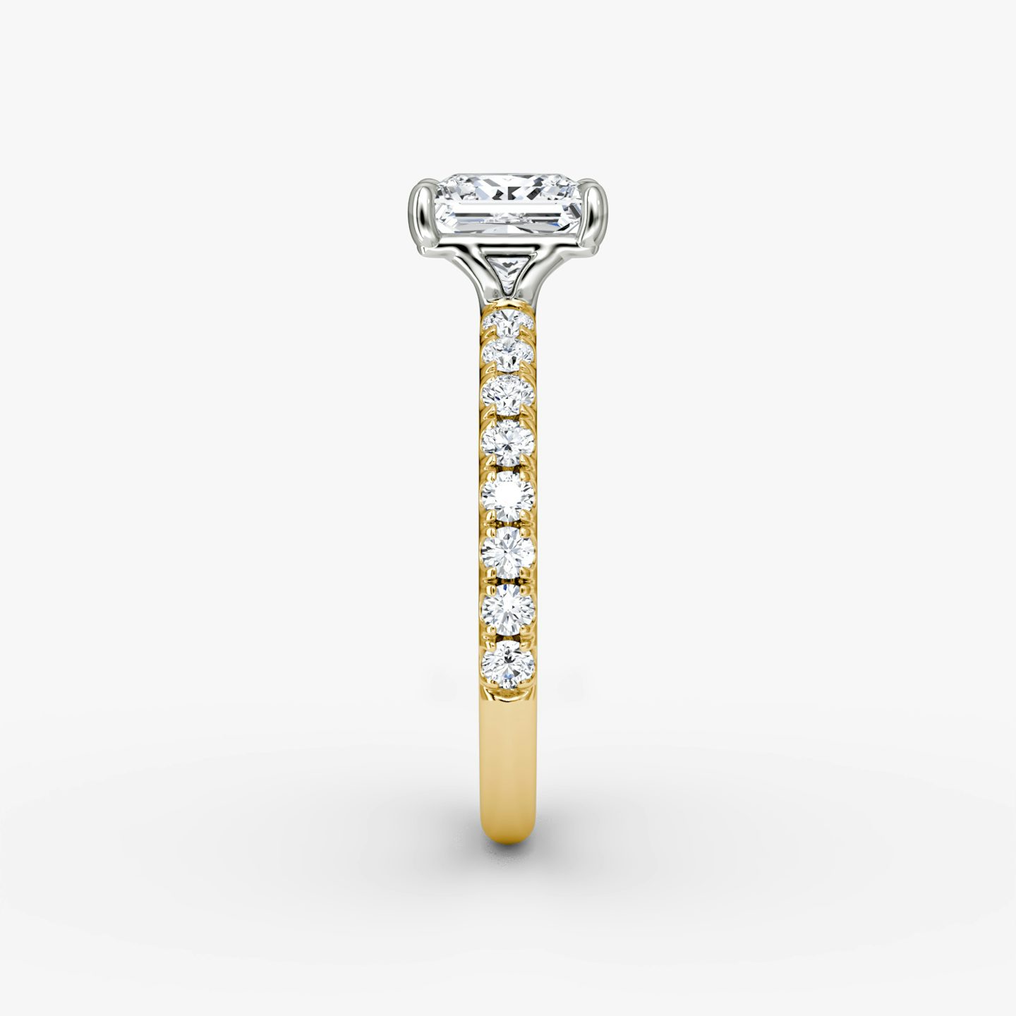 The Signature | Princess | 18k | Yellow Gold and Platinum | bandAccent: Pavé | bandWidth: large | hiddenHalo: no | diamondOrientation: vertical | caratWeight: other
