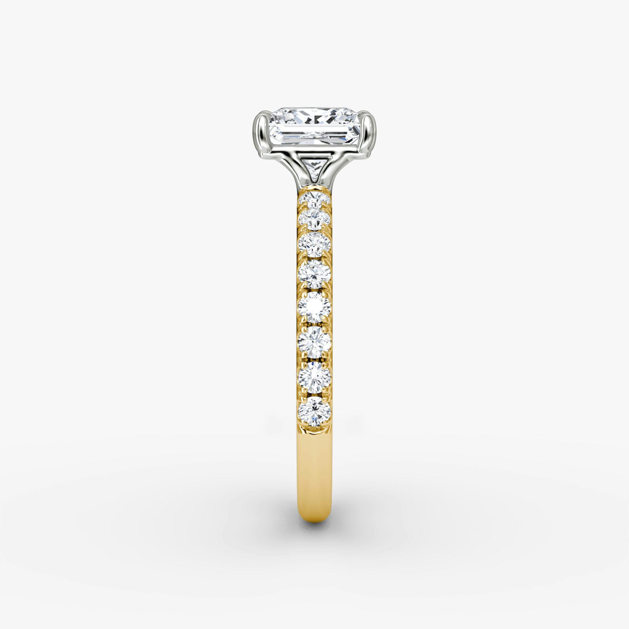 The Signature | Princess | 18k | Yellow Gold and Platinum | bandAccent: Pavé | bandWidth: large | hiddenHalo: no | diamondOrientation: vertical | caratWeight: other