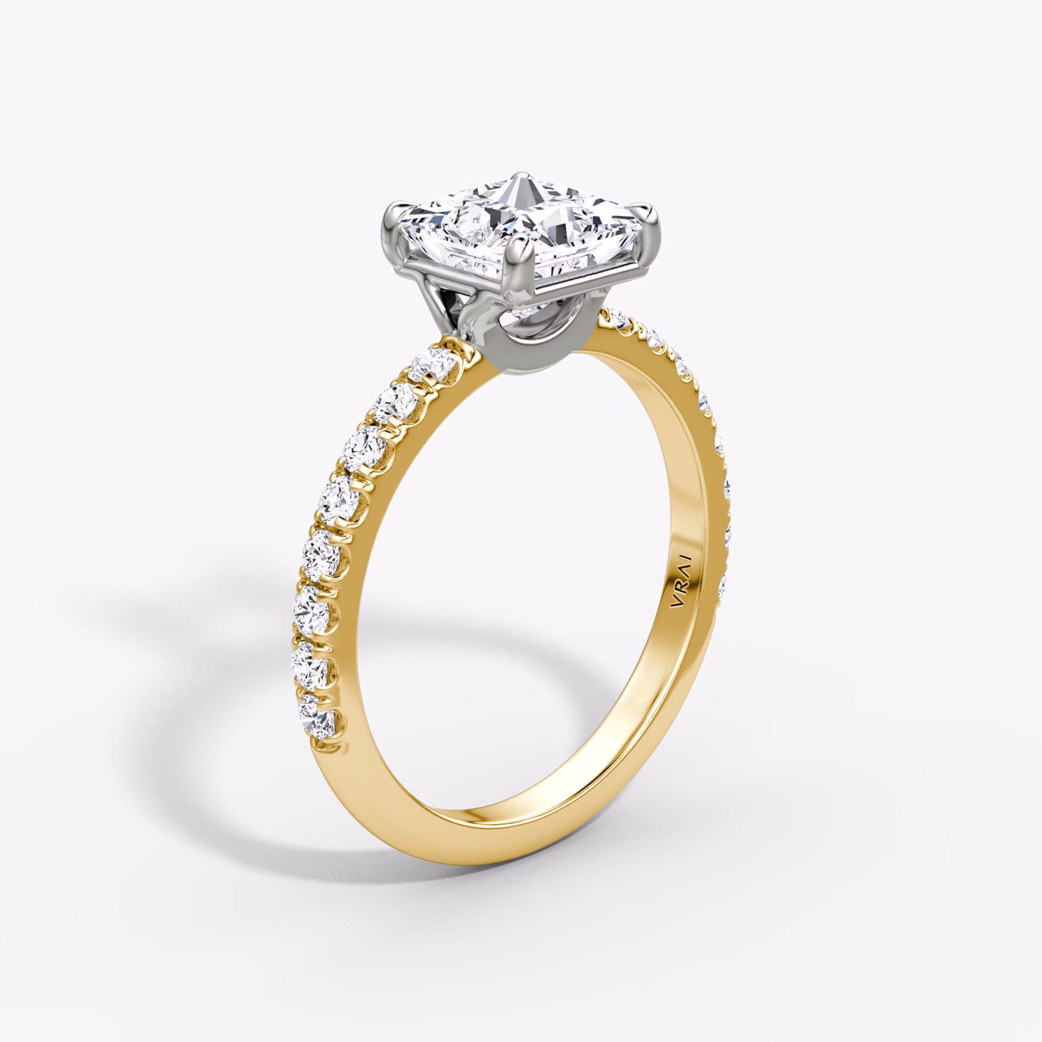 The Signature | Princess | 18k | Yellow Gold and Platinum | bandAccent: Pavé | bandWidth: large | hiddenHalo: no | diamondOrientation: vertical | caratWeight: other