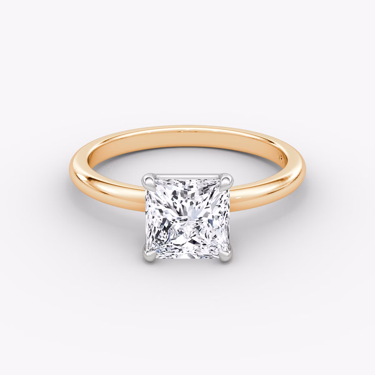 The Signature | Princess | 14k | Rose Gold and Platinum | bandAccent: Plain | bandWidth: large | hiddenHalo: no | diamondOrientation: vertical | caratWeight: other
