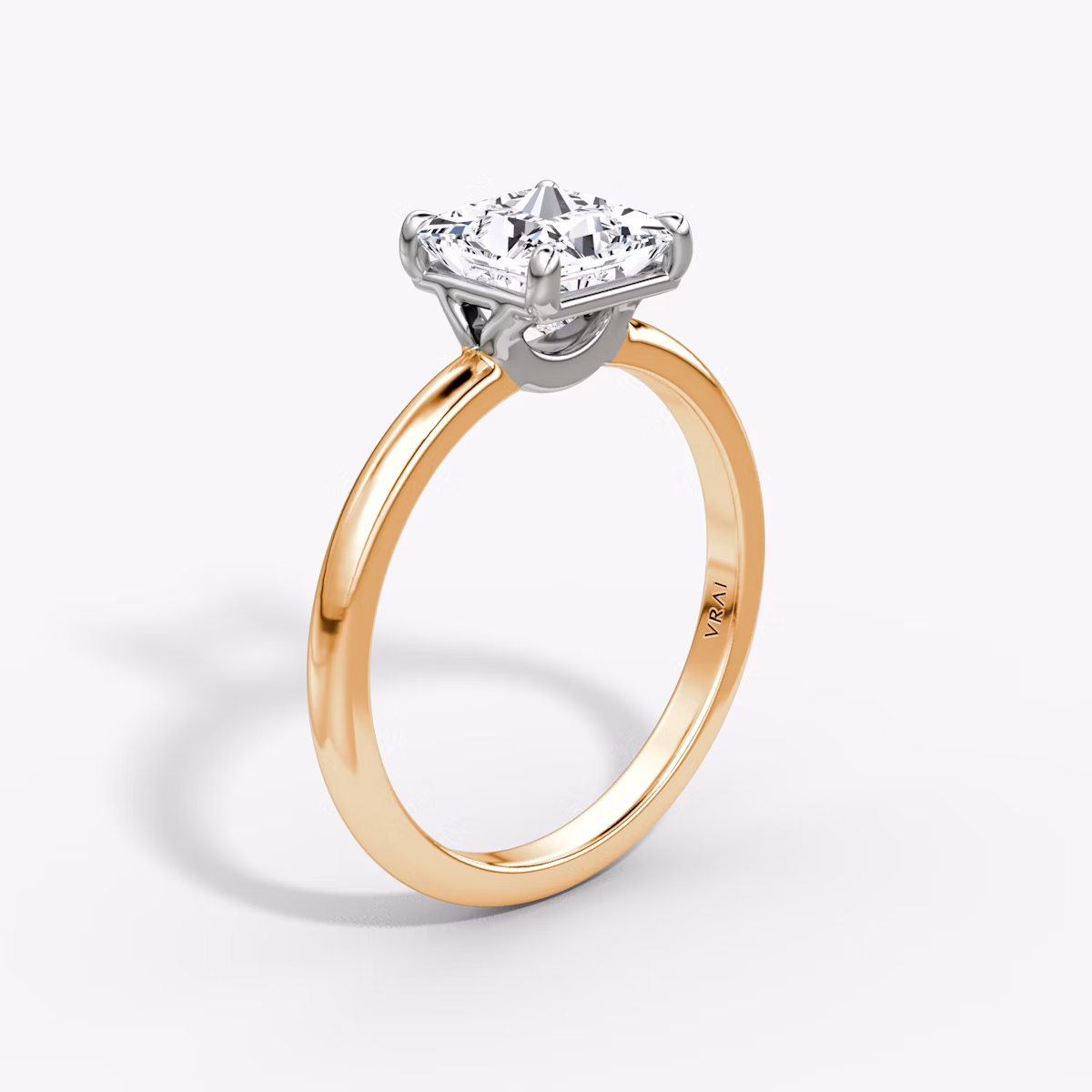 The Signature | Princess | 14k | Rose Gold and Platinum | bandAccent: Plain | bandWidth: large | hiddenHalo: no | diamondOrientation: vertical | caratWeight: other