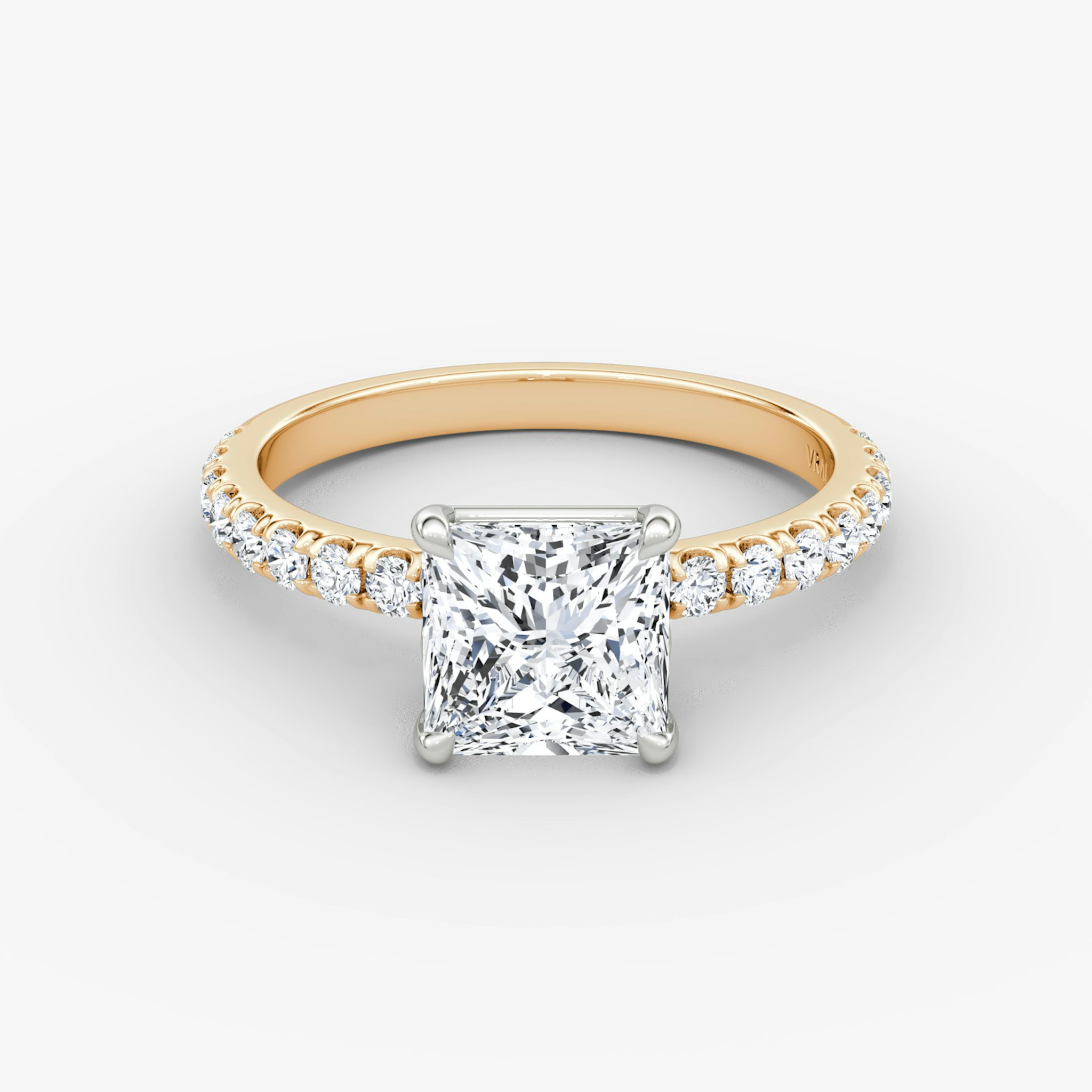 The Signature | Princess | 14k | Rose Gold and Platinum | bandAccent: Pavé | bandWidth: large | hiddenHalo: no | diamondOrientation: vertical | caratWeight: other