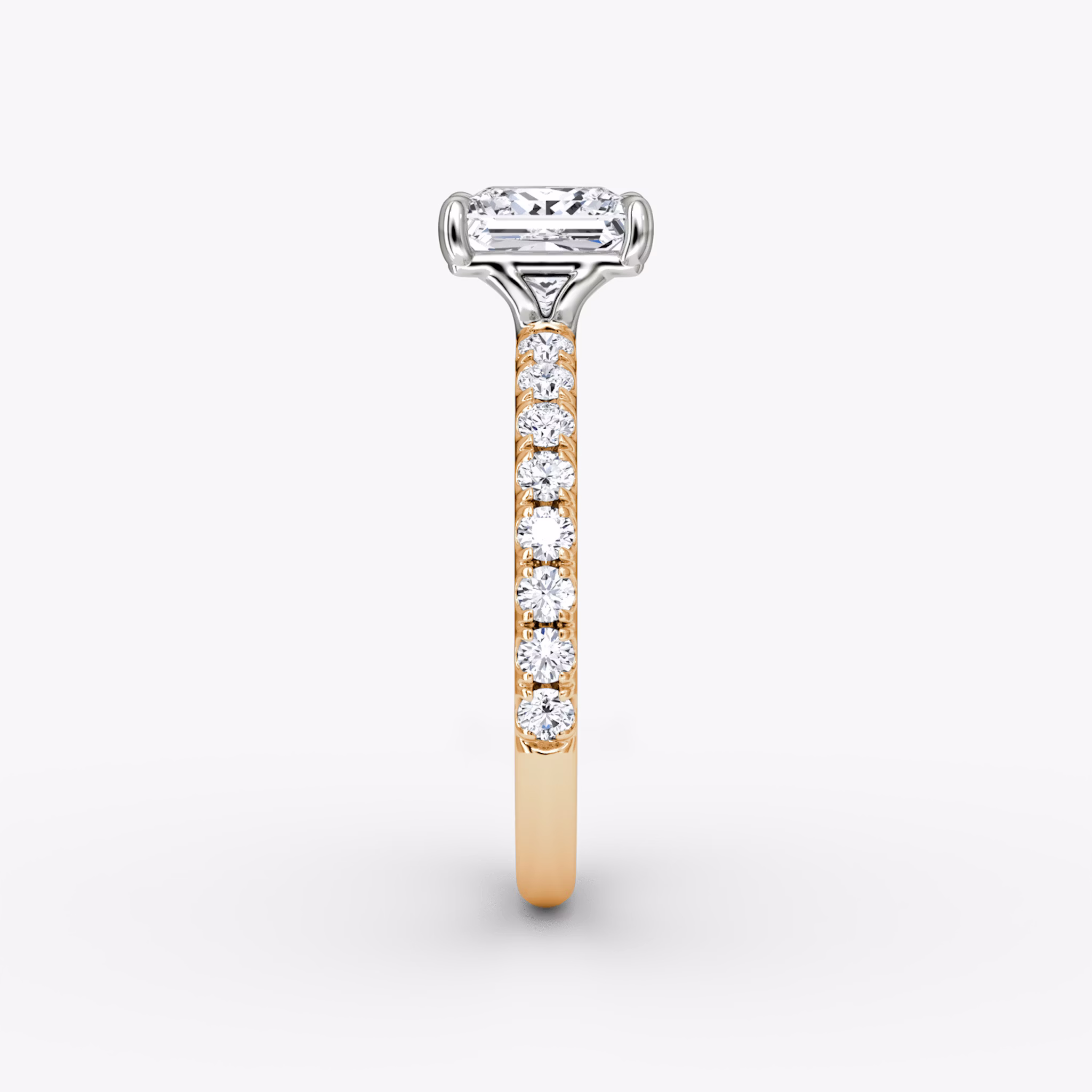 The Signature | Princess | 14k | Rose Gold and Platinum | bandAccent: Pavé | bandWidth: large | hiddenHalo: no | diamondOrientation: vertical | caratWeight: other