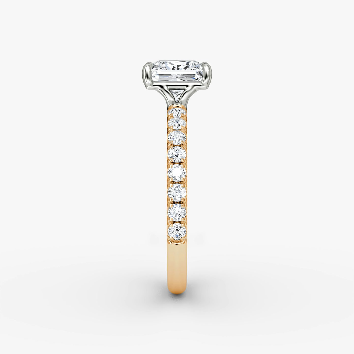 The Signature | Princess | 14k | Rose Gold and Platinum | bandAccent: Pavé | bandWidth: large | hiddenHalo: no | diamondOrientation: vertical | caratWeight: other