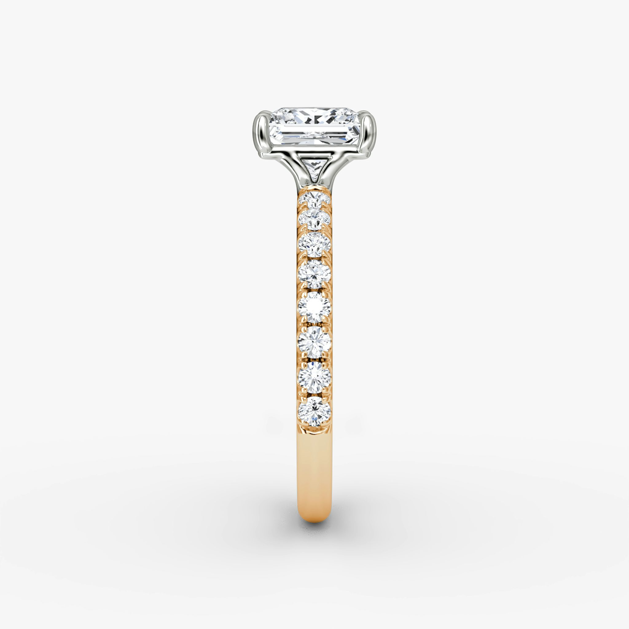 The Signature | Princess | 14k | Rose Gold and Platinum | bandAccent: Pavé | bandWidth: large | hiddenHalo: no | diamondOrientation: vertical | caratWeight: other