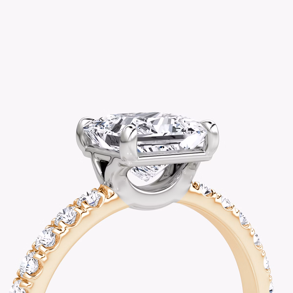 The Signature | Princess | 14k | Rose Gold and Platinum | bandAccent: Pavé | bandWidth: large | hiddenHalo: no | diamondOrientation: vertical | caratWeight: other