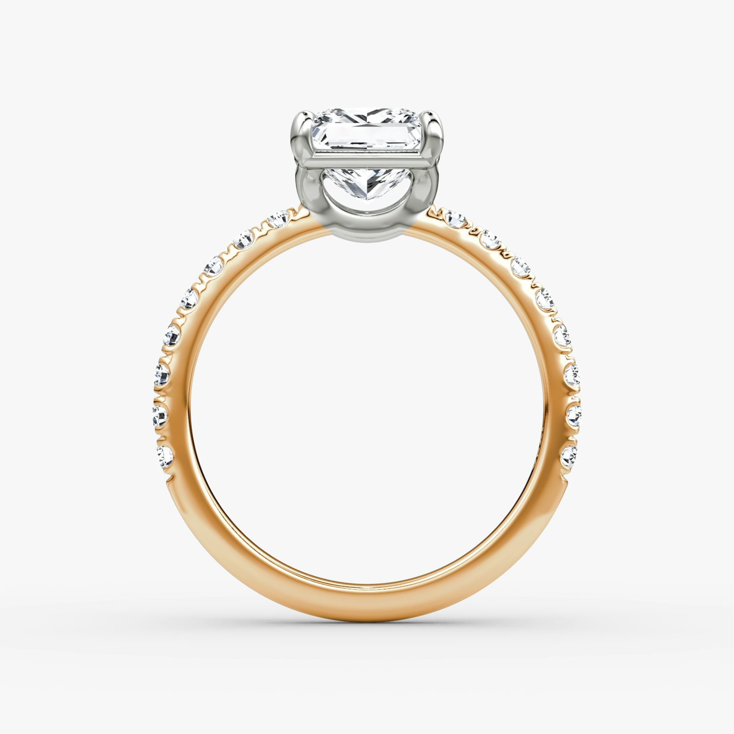 The Signature | Princess | 14k | Rose Gold and Platinum | bandAccent: Pavé | bandWidth: large | hiddenHalo: no | diamondOrientation: vertical | caratWeight: other