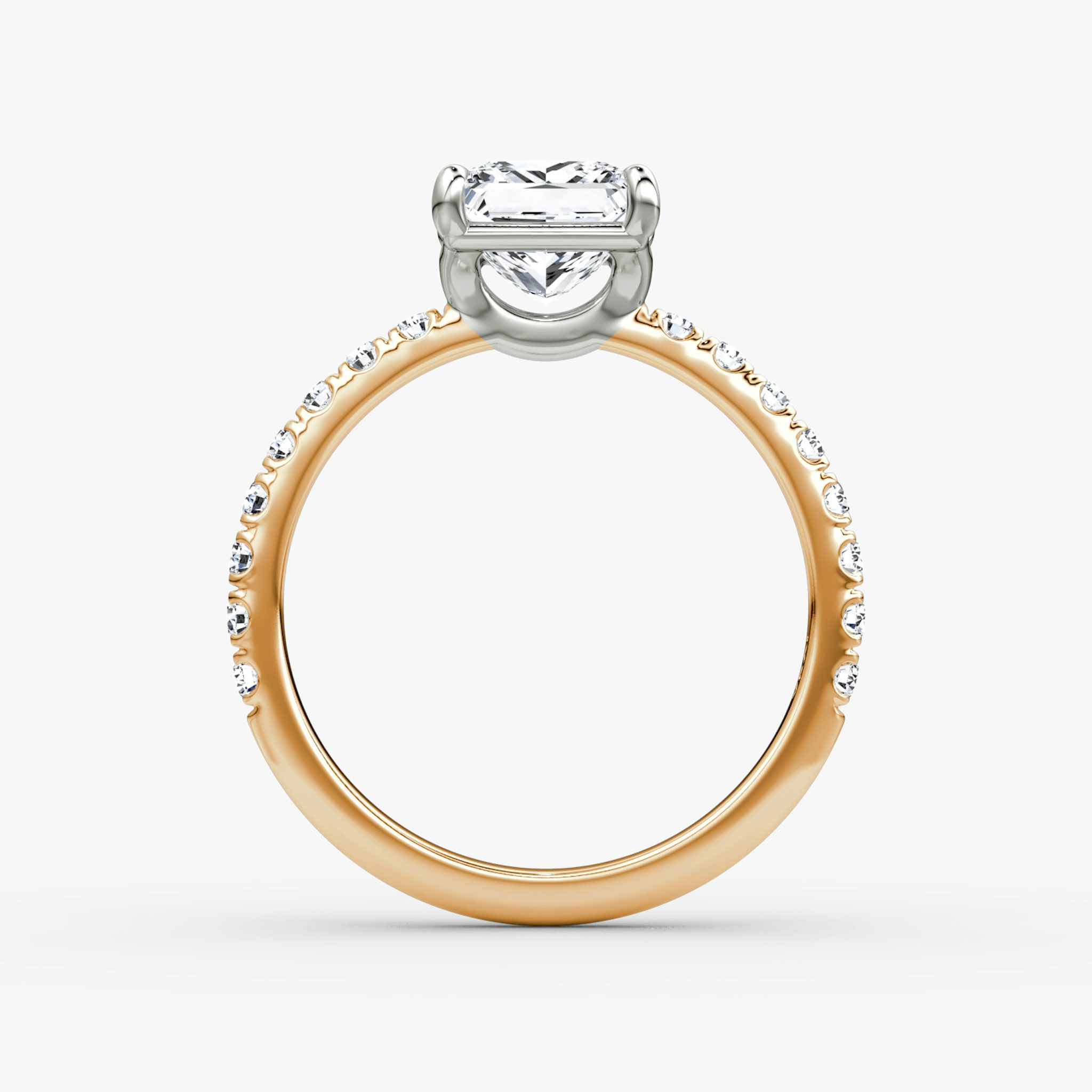 The Signature | Princess | 14k | Rose Gold and Platinum | bandAccent: Pavé | bandWidth: large | hiddenHalo: no | diamondOrientation: vertical | caratWeight: other