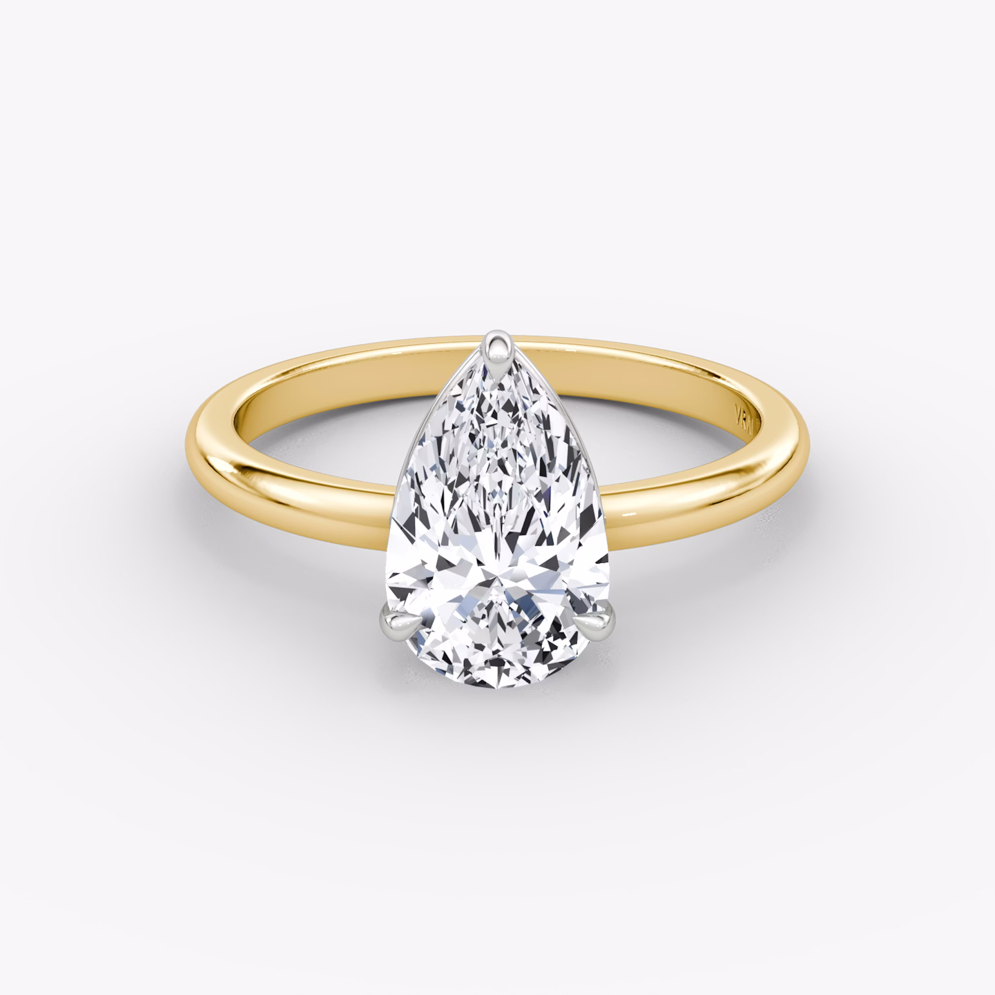 The Signature | Pear | 18k | Yellow Gold and Platinum | bandAccent: Plain | bandWidth: large | hiddenHalo: no | diamondOrientation: vertical | caratWeight: other
