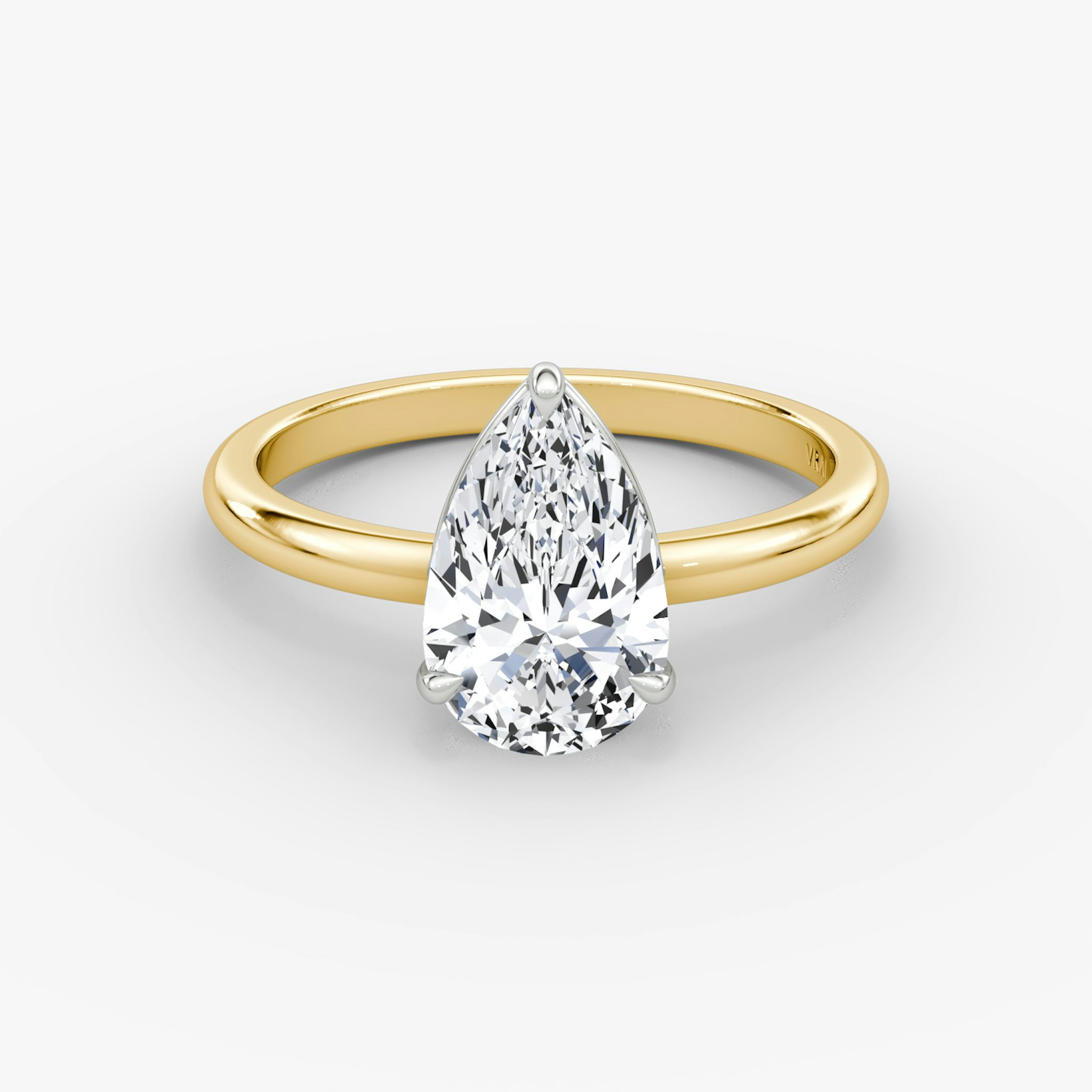 The Signature | Pear | 18k | Yellow Gold and Platinum | bandAccent: Plain | bandWidth: large | hiddenHalo: no | diamondOrientation: vertical | caratWeight: other