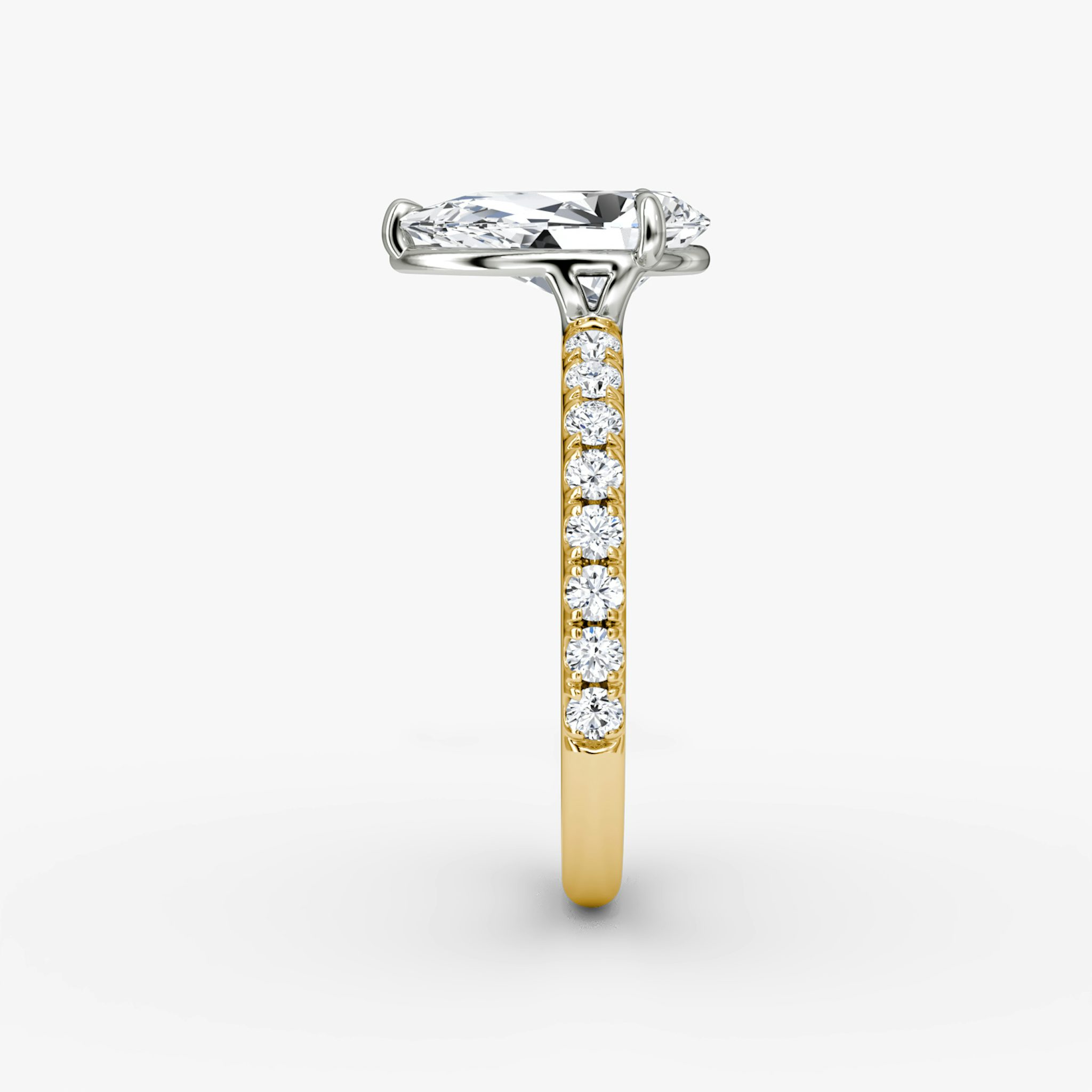 The Signature | Pear | 18k | Yellow Gold and Platinum | bandAccent: Pavé | bandWidth: large | hiddenHalo: no | diamondOrientation: vertical | caratWeight: other