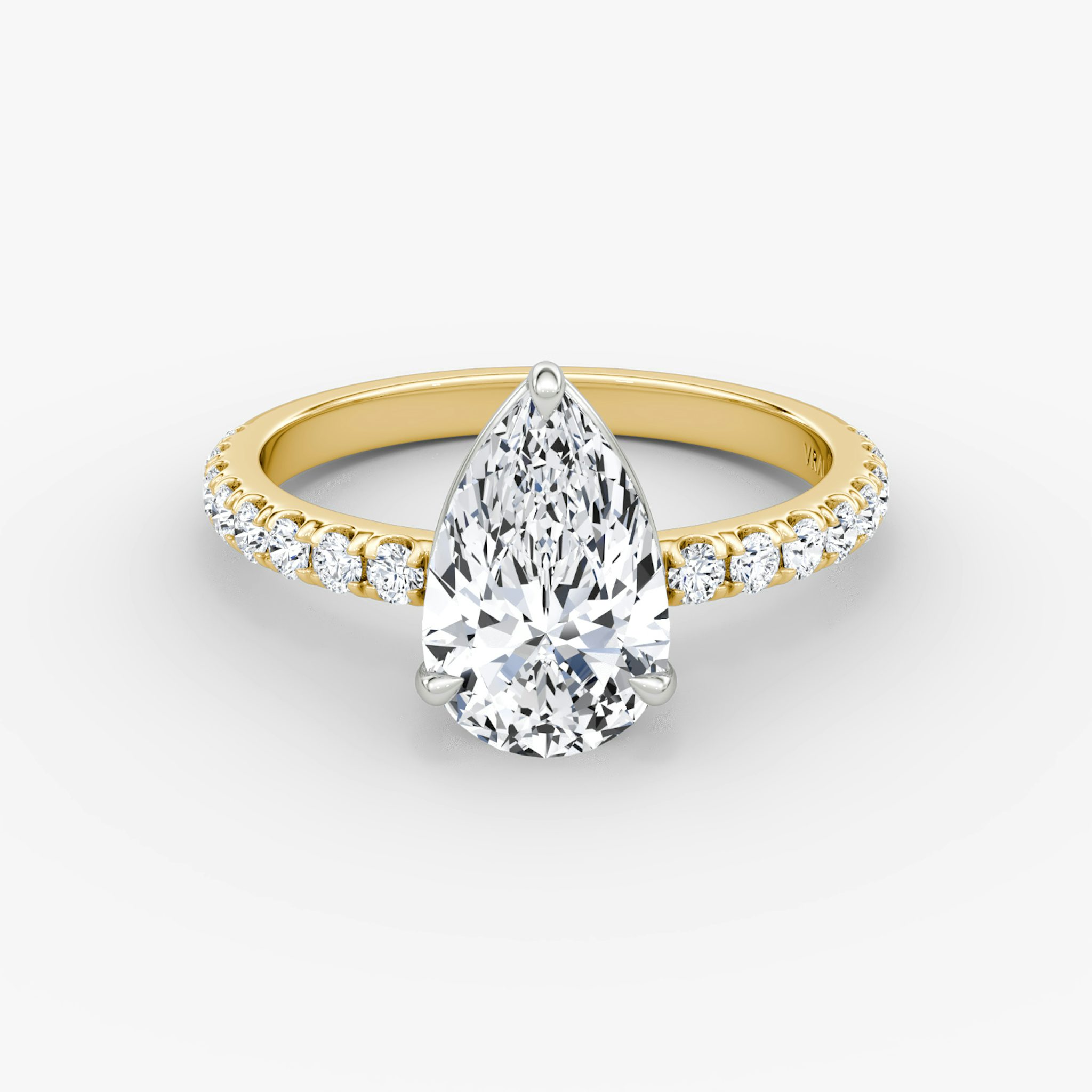 The Signature | Pear | 18k | Yellow Gold and Platinum | bandAccent: Pavé | bandWidth: large | hiddenHalo: no | diamondOrientation: vertical | caratWeight: other