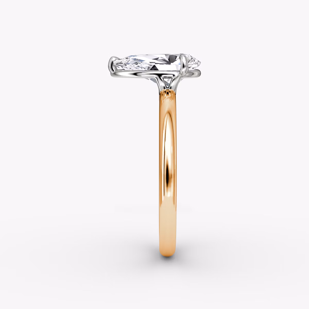 The Signature | Pear | 14k | Rose Gold and Platinum | bandAccent: Plain | bandWidth: large | hiddenHalo: no | diamondOrientation: vertical | caratWeight: other