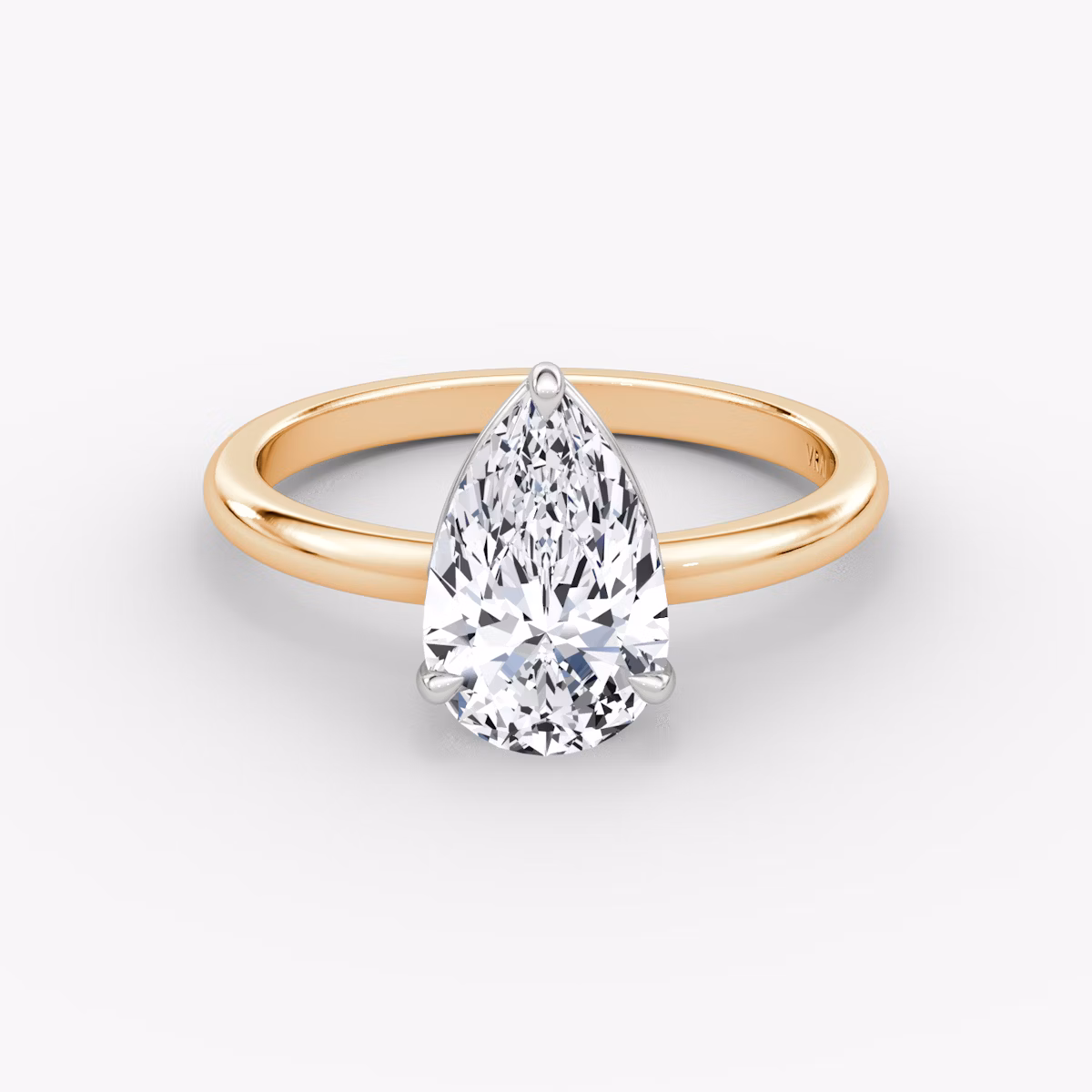 The Signature | Pear | 14k | Rose Gold and Platinum | bandAccent: Plain | bandWidth: large | hiddenHalo: no | diamondOrientation: vertical | caratWeight: other