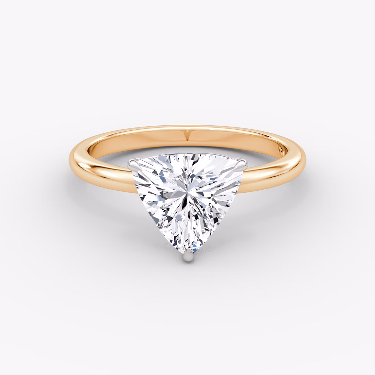 The Signature | Trillion | 14k | Rose Gold and Platinum | bandAccent: Plain | bandWidth: large | hiddenHalo: no | diamondOrientation: vertical | caratWeight: other
