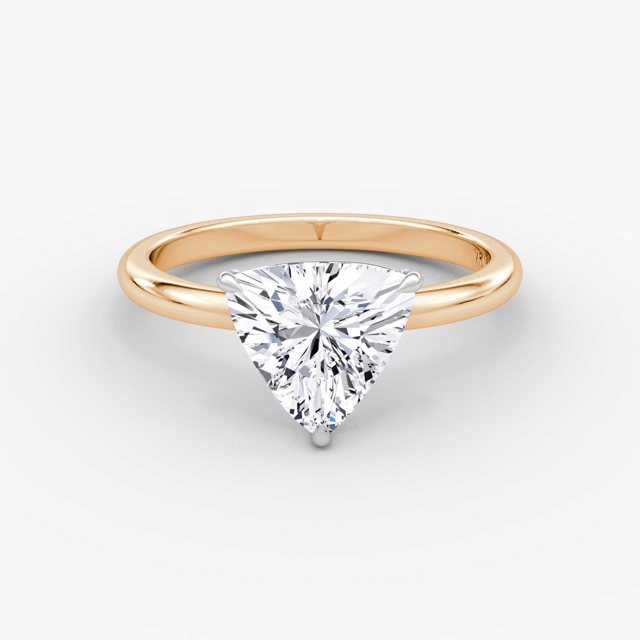 The Signature | Trillion | 14k | Rose Gold and Platinum | bandAccent: Plain | bandWidth: large | hiddenHalo: no | diamondOrientation: vertical | caratWeight: other