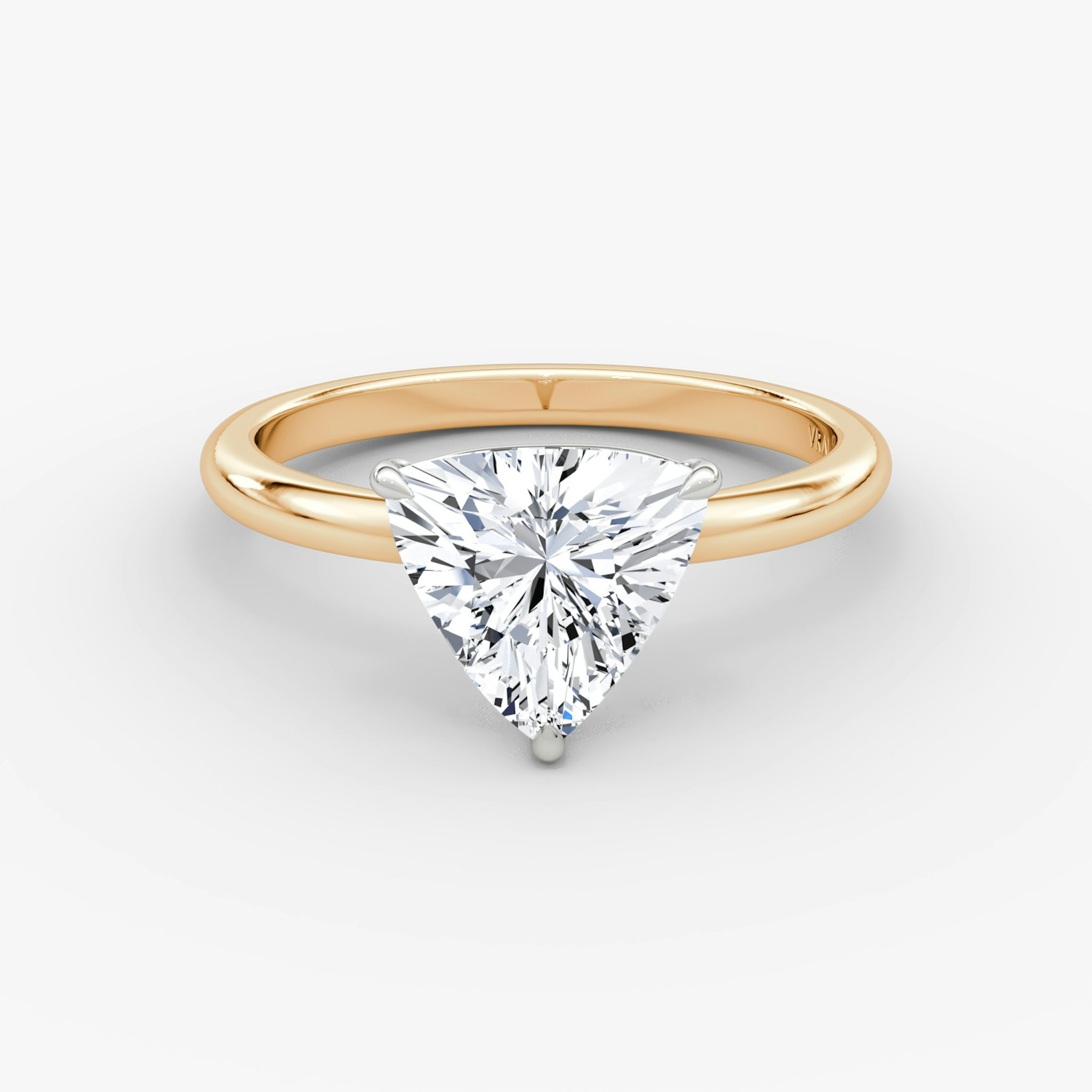 The Signature | Trillion | 14k | Rose Gold and Platinum | bandAccent: Plain | bandWidth: large | hiddenHalo: no | diamondOrientation: vertical | caratWeight: other