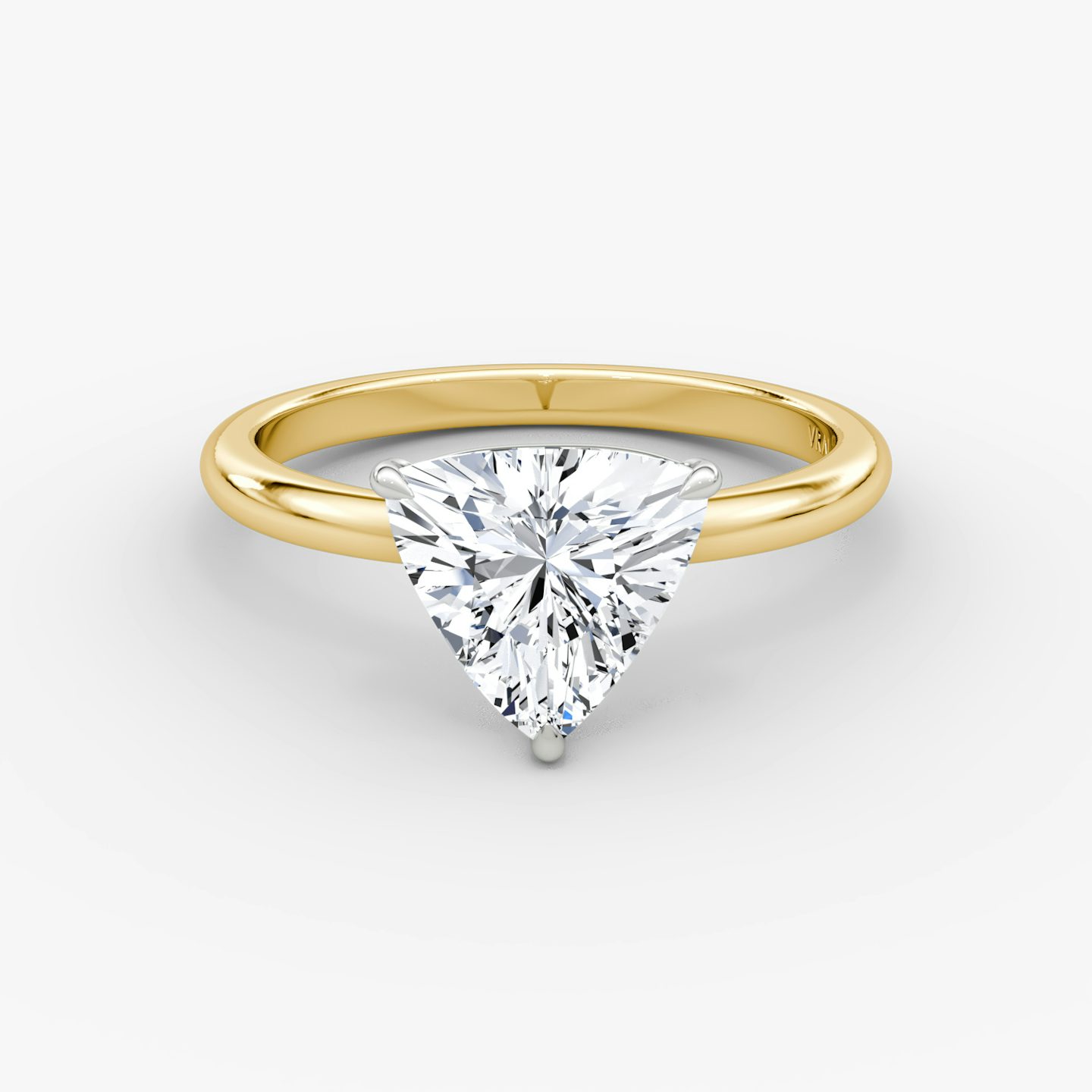 The Signature | Trillion | 18k | Yellow Gold and Platinum | bandAccent: Plain | bandWidth: large | hiddenHalo: no | diamondOrientation: vertical | caratWeight: other
