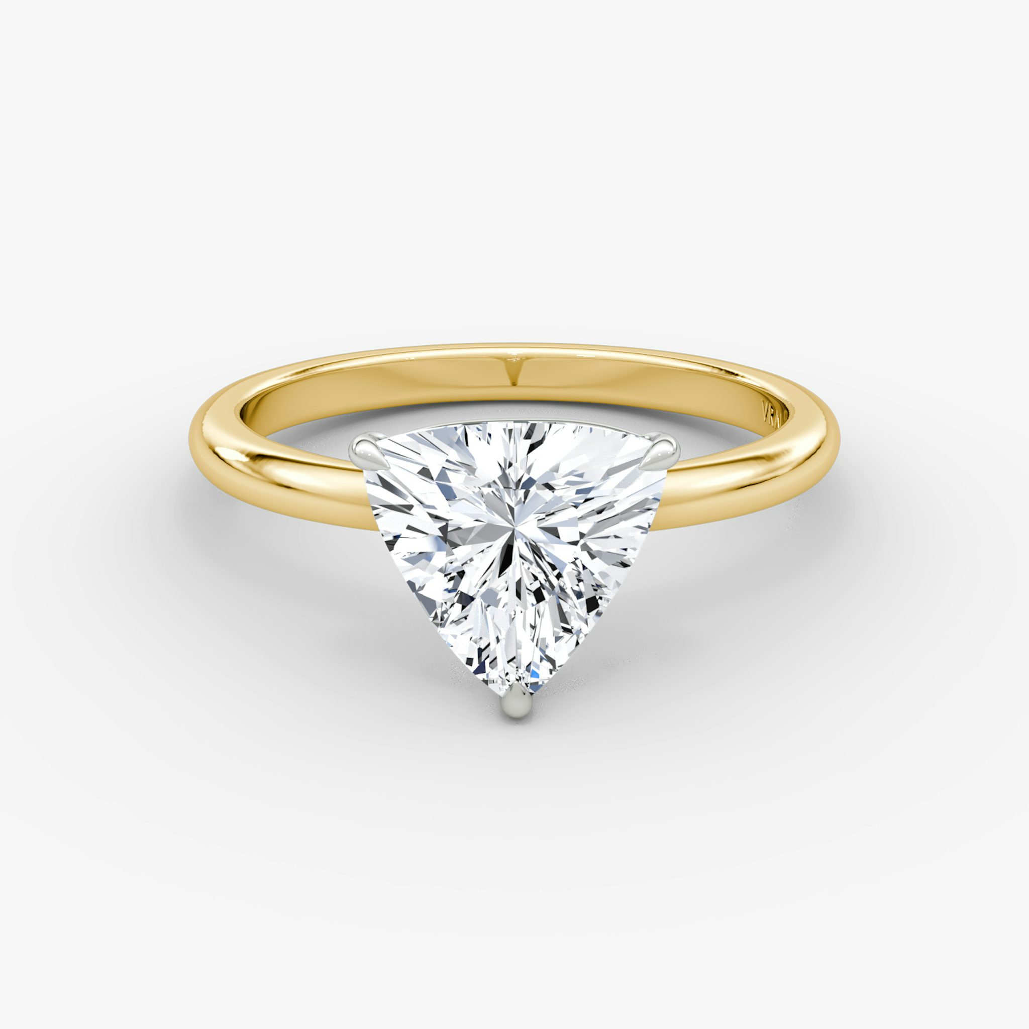 The Signature | Trillion | 18k | Yellow Gold and Platinum | bandAccent: Plain | bandWidth: large | hiddenHalo: no | diamondOrientation: vertical | caratWeight: other