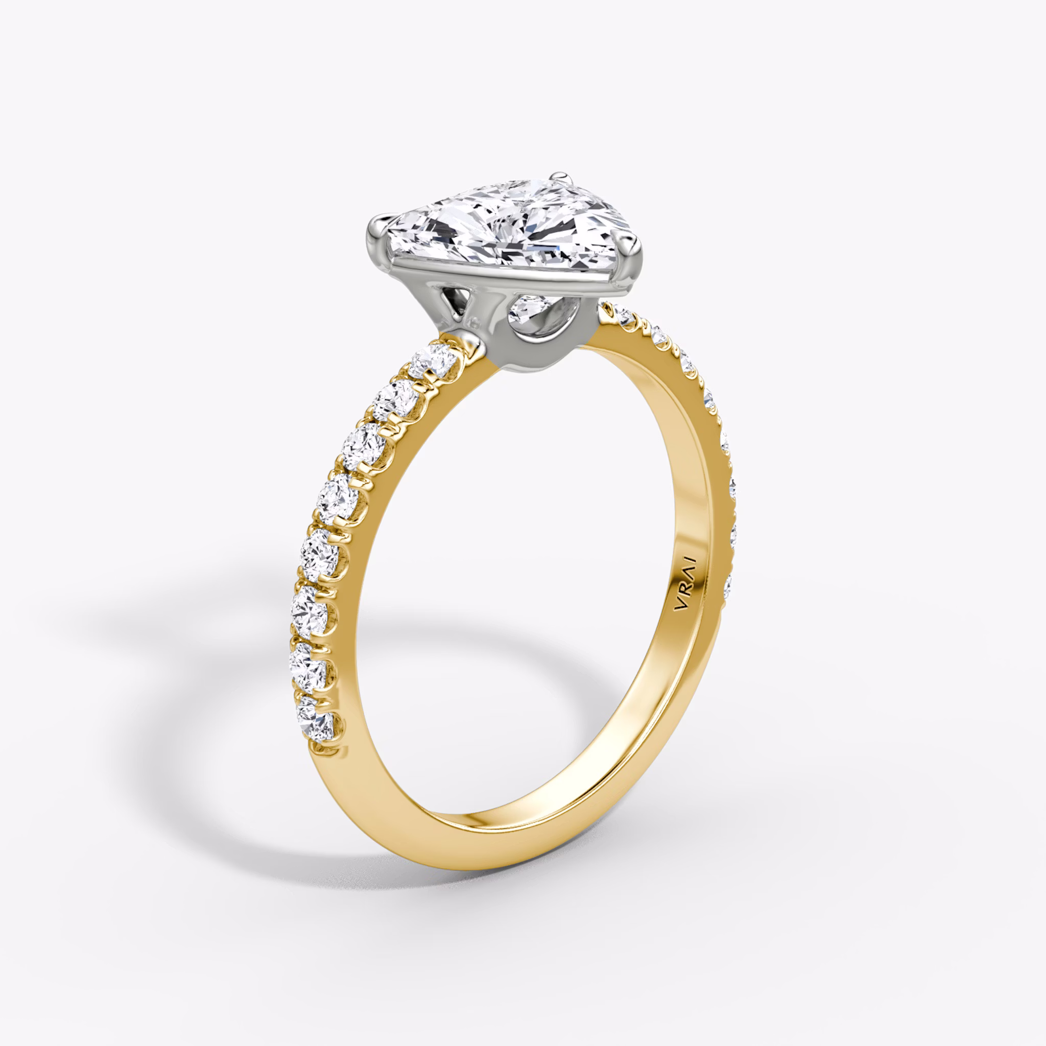 The Signature | Trillion | 18k | Yellow Gold and Platinum | bandAccent: Pavé | bandWidth: large | hiddenHalo: no | diamondOrientation: vertical | caratWeight: other