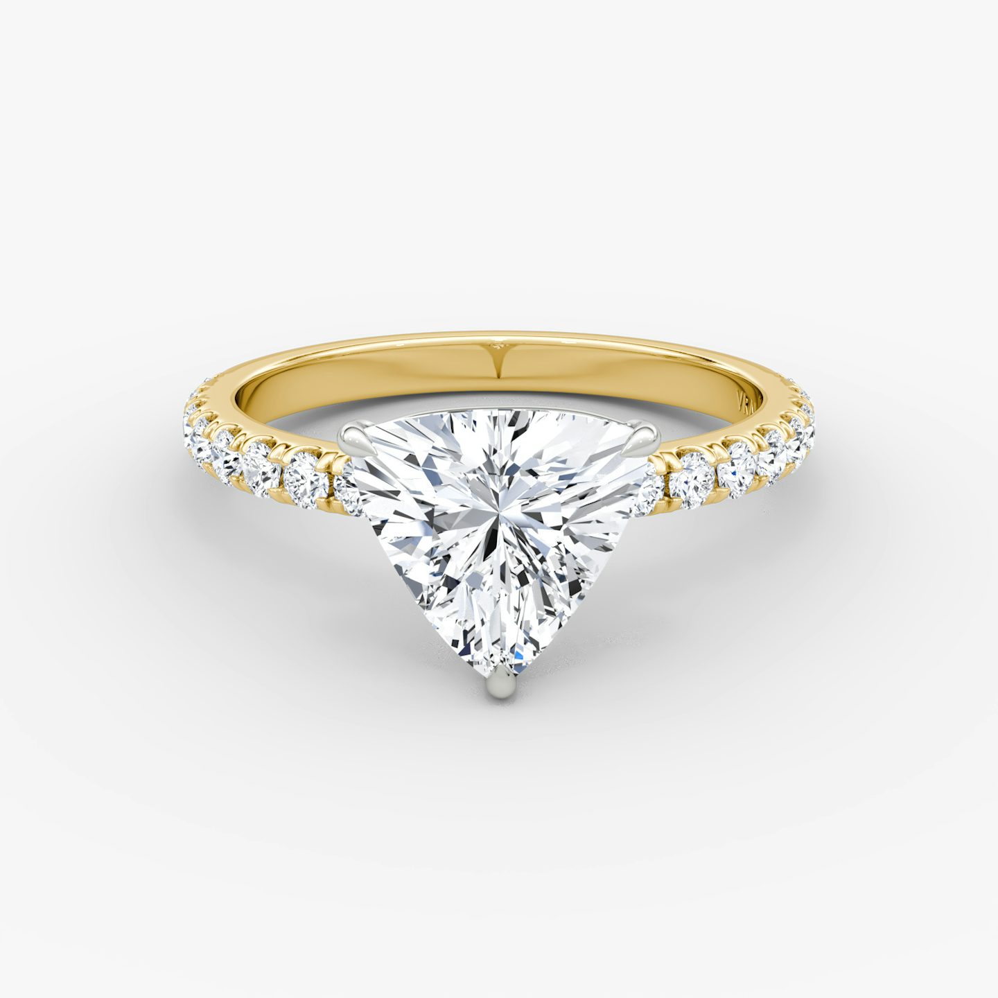 The Signature | Trillion | 18k | Yellow Gold and Platinum | bandAccent: Pavé | bandWidth: large | hiddenHalo: no | diamondOrientation: vertical | caratWeight: other