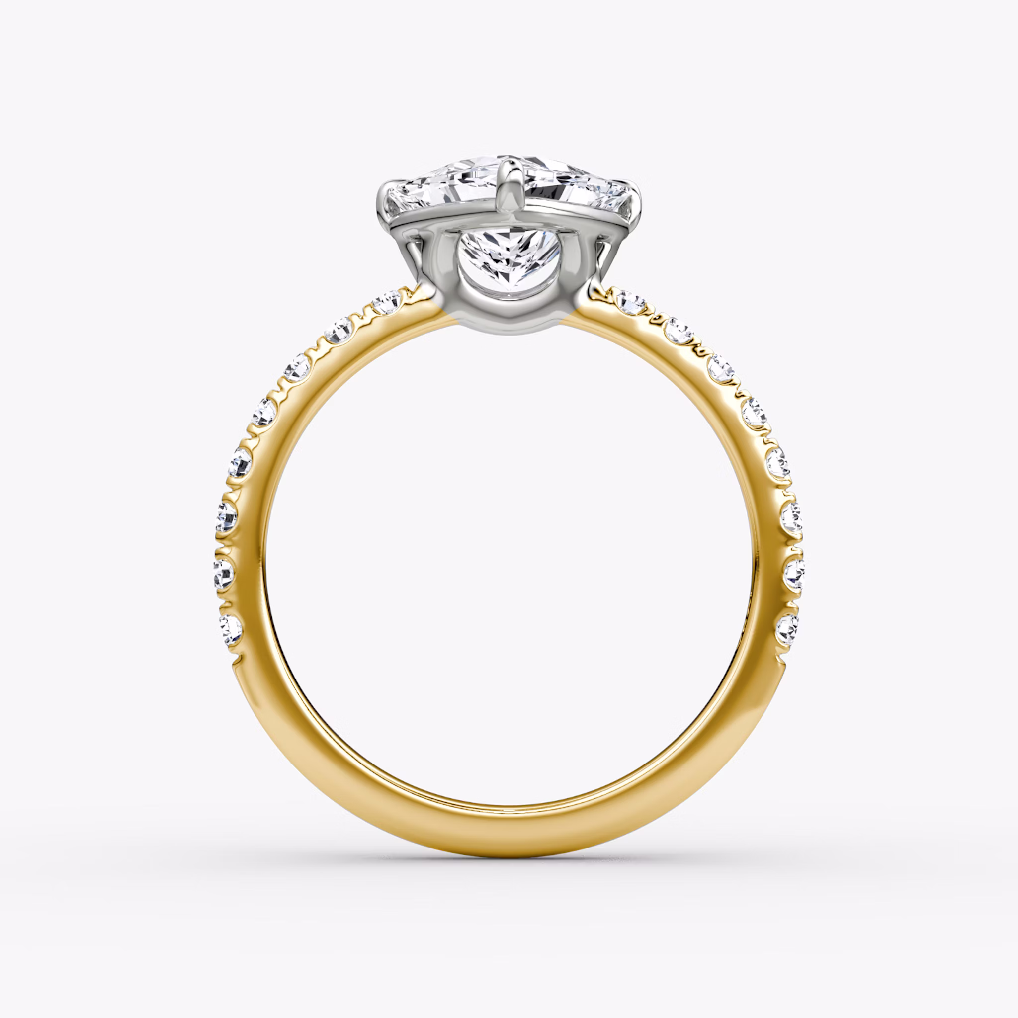 The Signature | Trillion | 18k | Yellow Gold and Platinum | bandAccent: Pavé | bandWidth: large | hiddenHalo: no | diamondOrientation: vertical | caratWeight: other