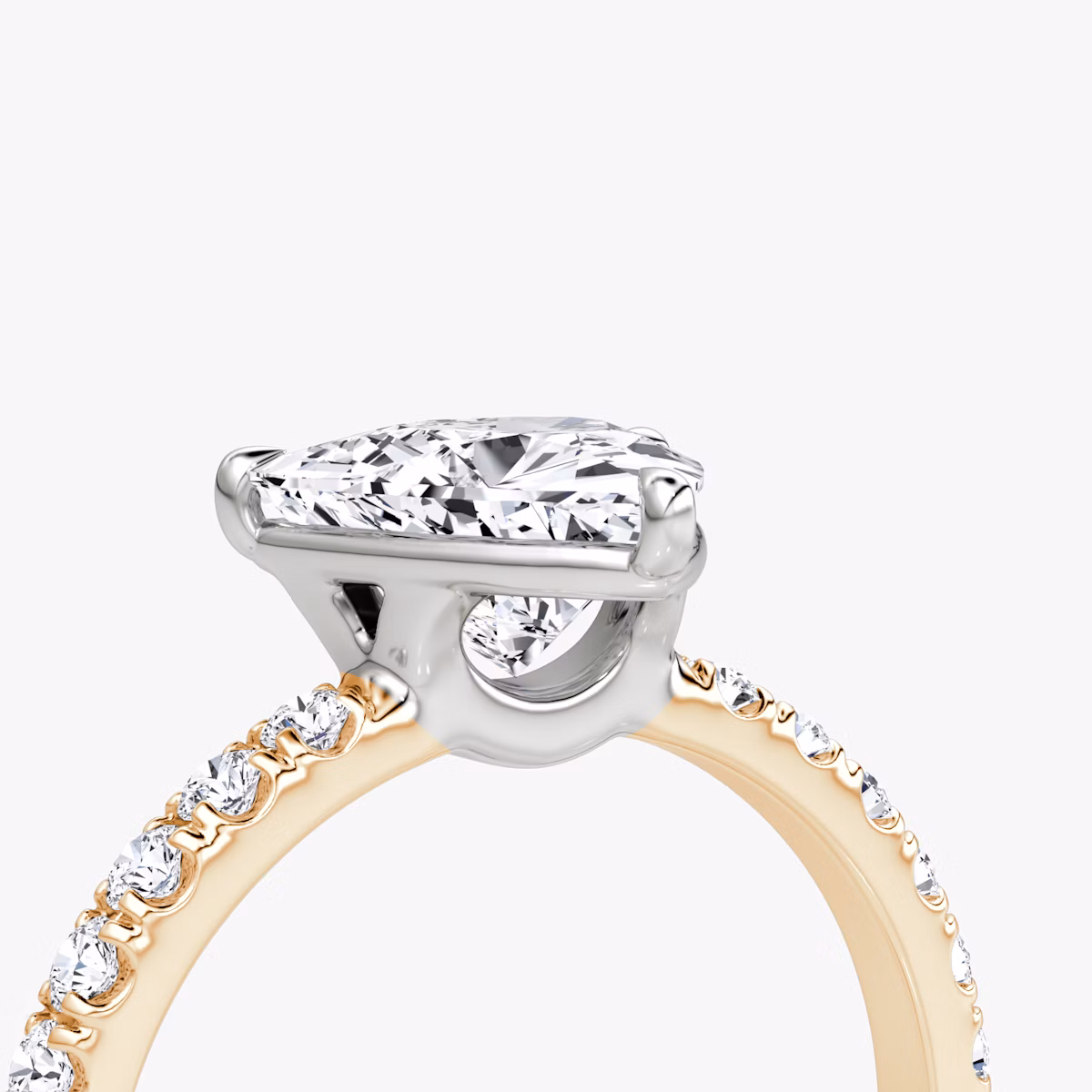 The Signature | Trillion | 14k | Rose Gold and Platinum | bandAccent: Pavé | bandWidth: large | hiddenHalo: no | diamondOrientation: vertical | caratWeight: other