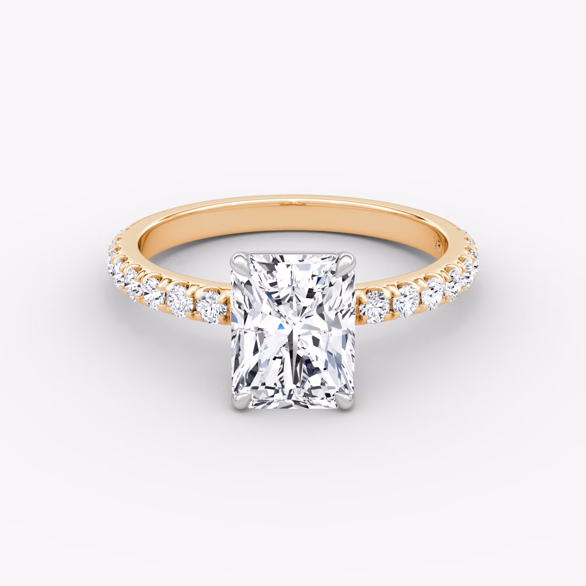 The Signature | Radiant | 14k | Rose Gold and Platinum | bandAccent: Pavé | bandWidth: large | hiddenHalo: no | diamondOrientation: vertical | caratWeight: other