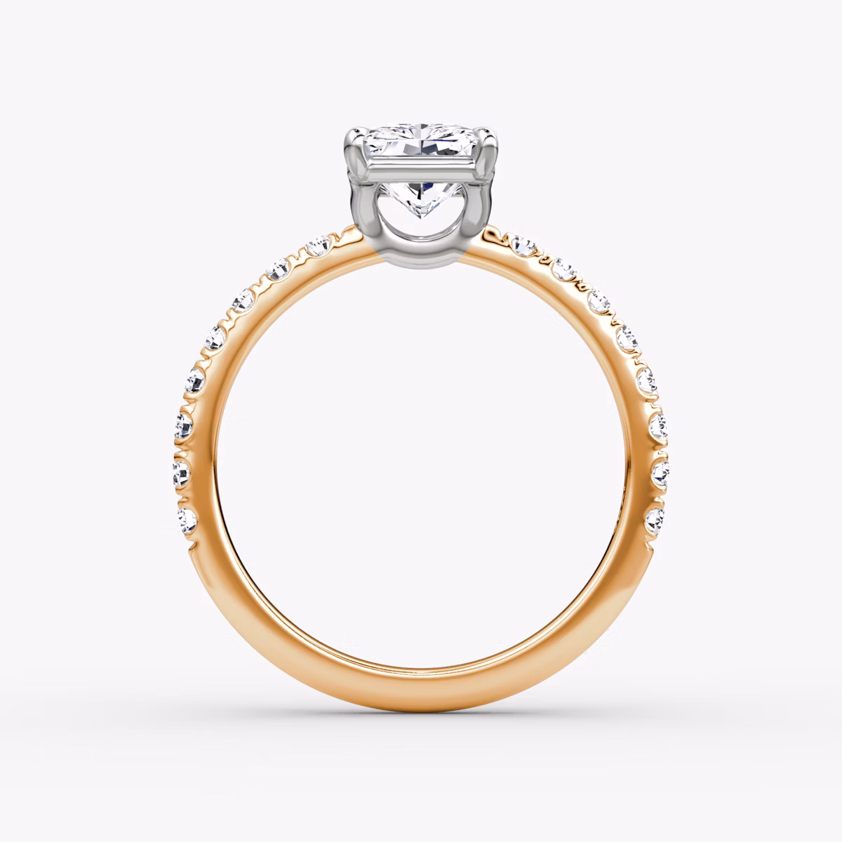 The Signature | Radiant | 14k | Rose Gold and Platinum | bandAccent: Pavé | bandWidth: large | hiddenHalo: no | diamondOrientation: vertical | caratWeight: other