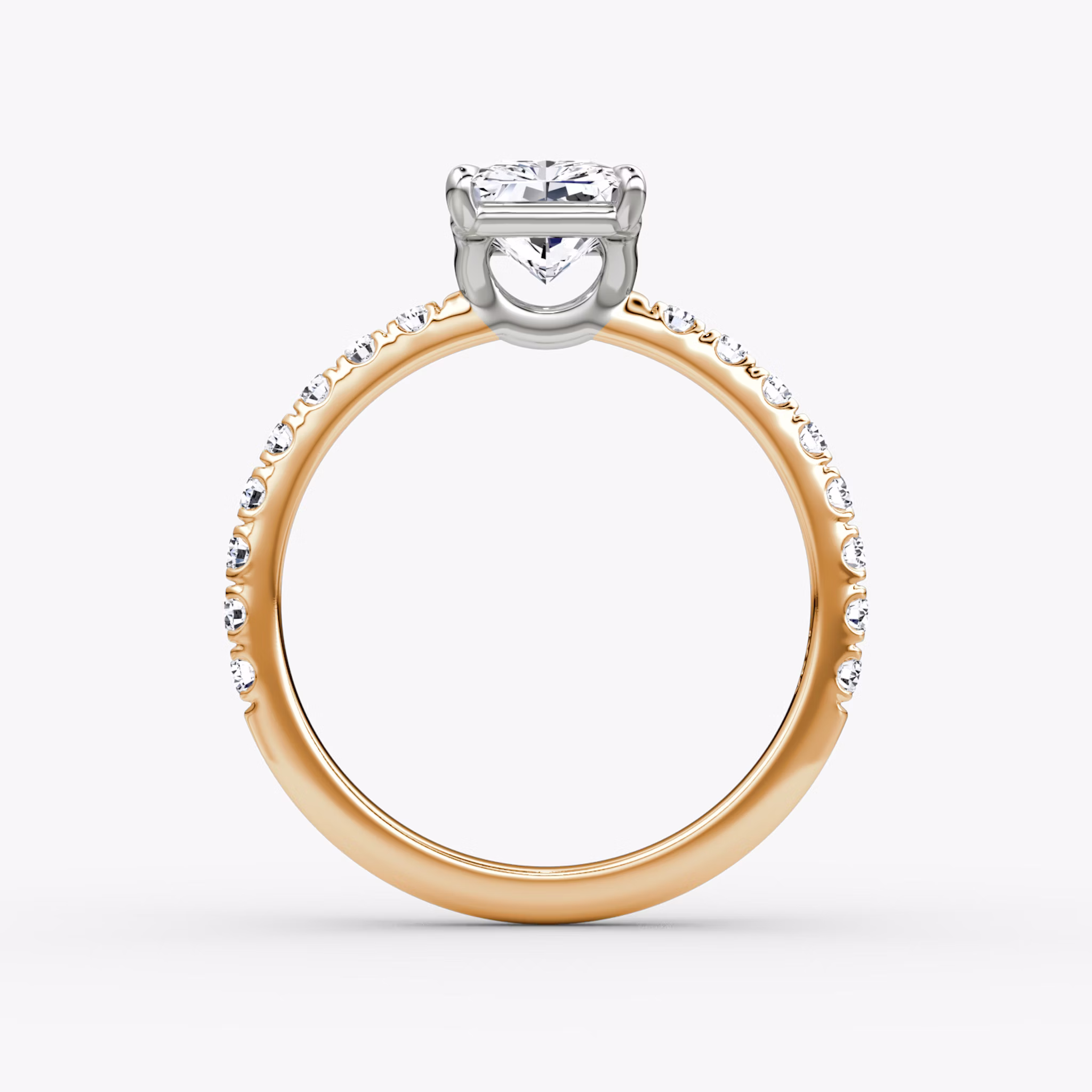 The Signature | Radiant | 14k | Rose Gold and Platinum | bandAccent: Pavé | bandWidth: large | hiddenHalo: no | diamondOrientation: vertical | caratWeight: other