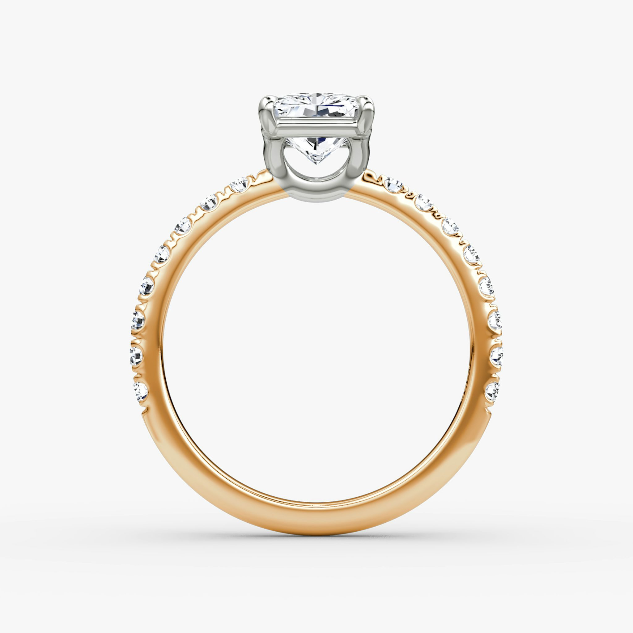 The Signature | Radiant | 14k | Rose Gold and Platinum | bandAccent: Pavé | bandWidth: large | hiddenHalo: no | diamondOrientation: vertical | caratWeight: other