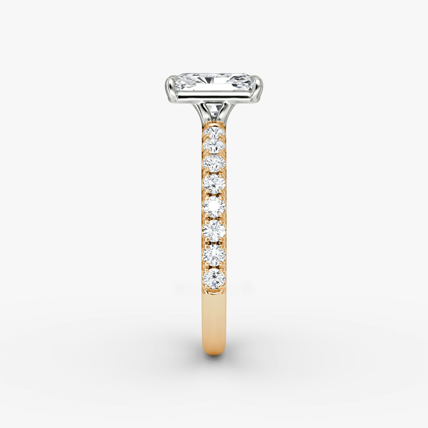 The Signature | Radiant | 14k | Rose Gold and Platinum | bandAccent: Pavé | bandWidth: large | hiddenHalo: no | diamondOrientation: vertical | caratWeight: other