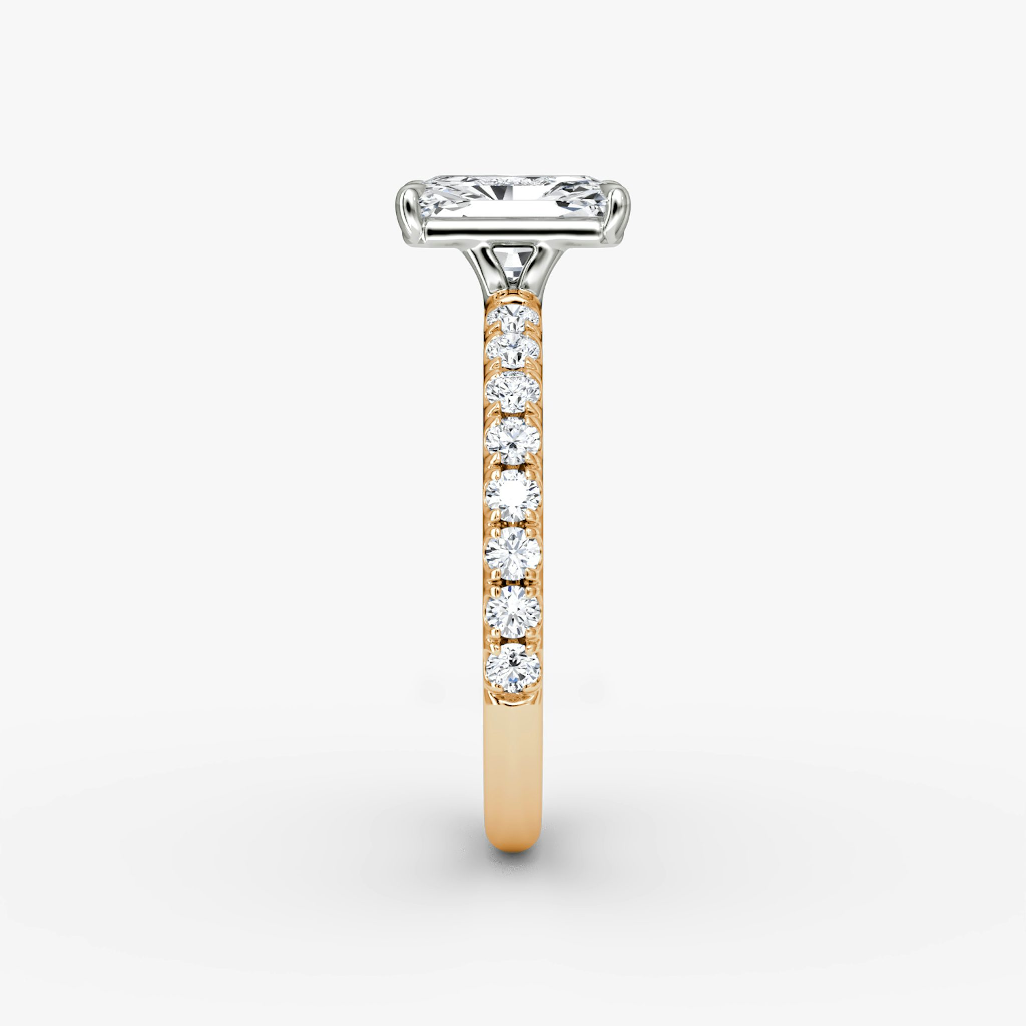 The Signature | Radiant | 14k | Rose Gold and Platinum | bandAccent: Pavé | bandWidth: large | hiddenHalo: no | diamondOrientation: vertical | caratWeight: other