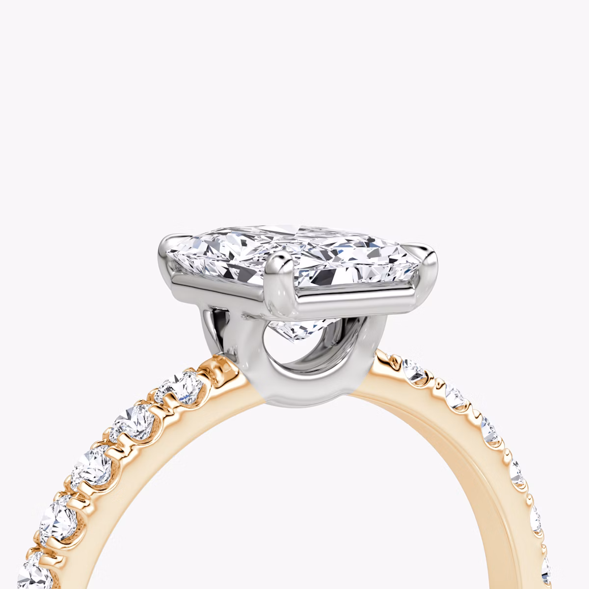The Signature | Radiant | 14k | Rose Gold and Platinum | bandAccent: Pavé | bandWidth: large | hiddenHalo: no | diamondOrientation: vertical | caratWeight: other