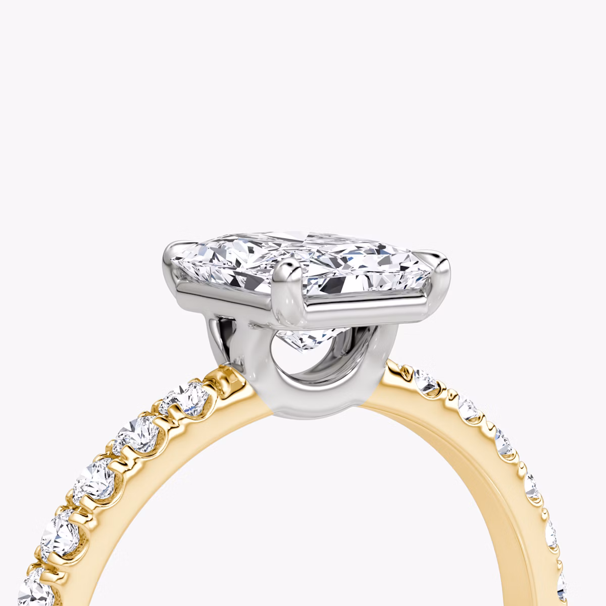The Signature | Radiant | 18k | Yellow Gold and Platinum | bandAccent: Pavé | bandWidth: large | hiddenHalo: no | diamondOrientation: vertical | caratWeight: other