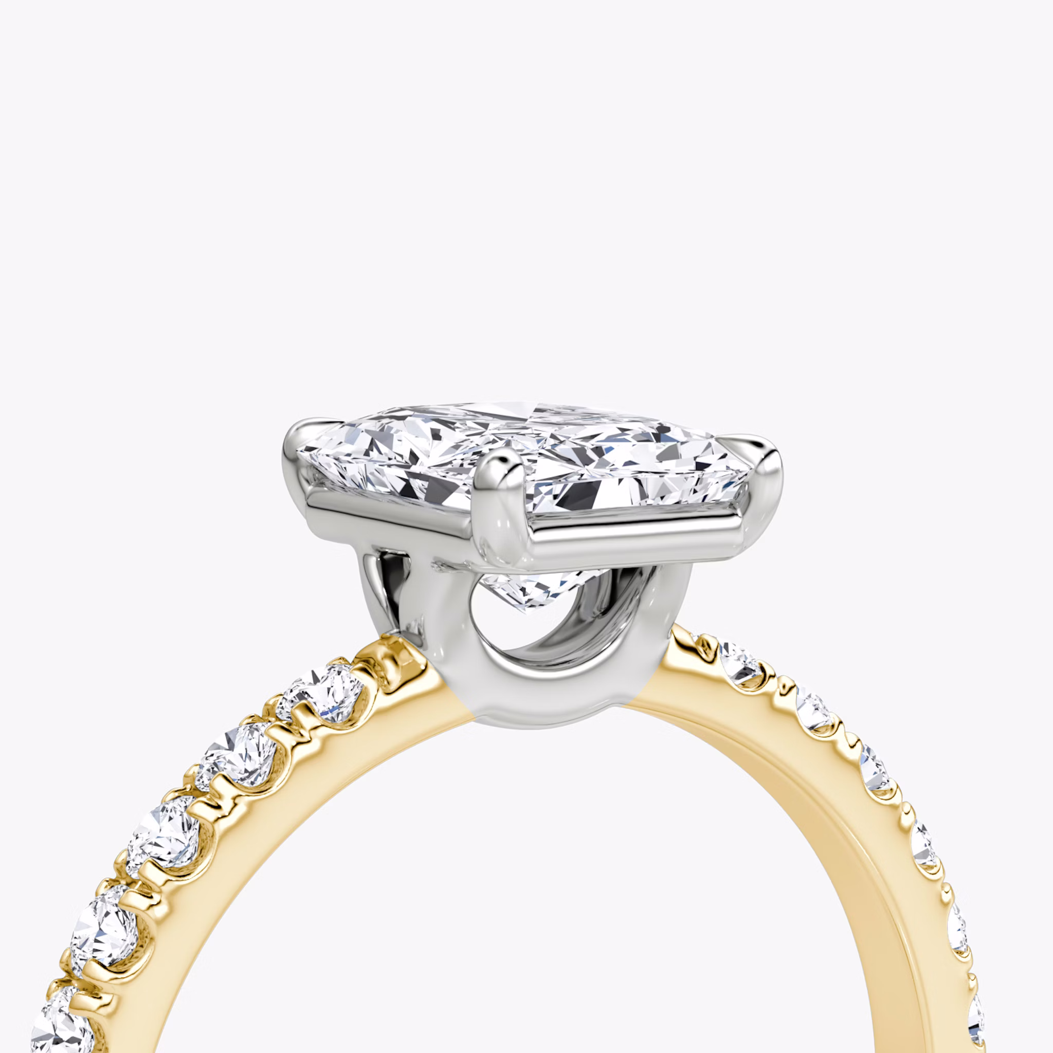 The Signature | Radiant | 18k | Yellow Gold and Platinum | bandAccent: Pavé | bandWidth: large | hiddenHalo: no | diamondOrientation: vertical | caratWeight: other