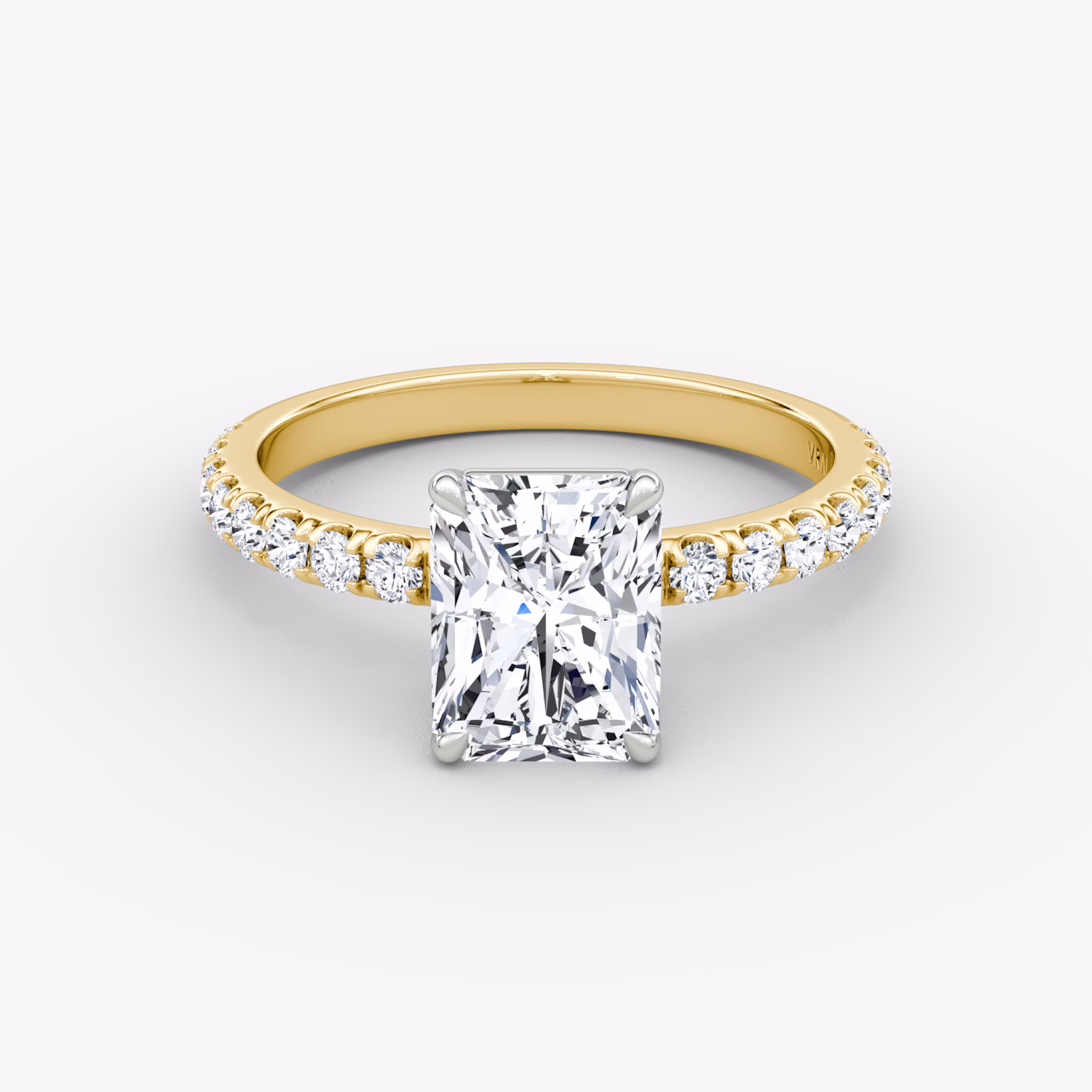 The Signature | Radiant | 18k | Yellow Gold and Platinum | bandAccent: Pavé | bandWidth: large | hiddenHalo: no | diamondOrientation: vertical | caratWeight: other