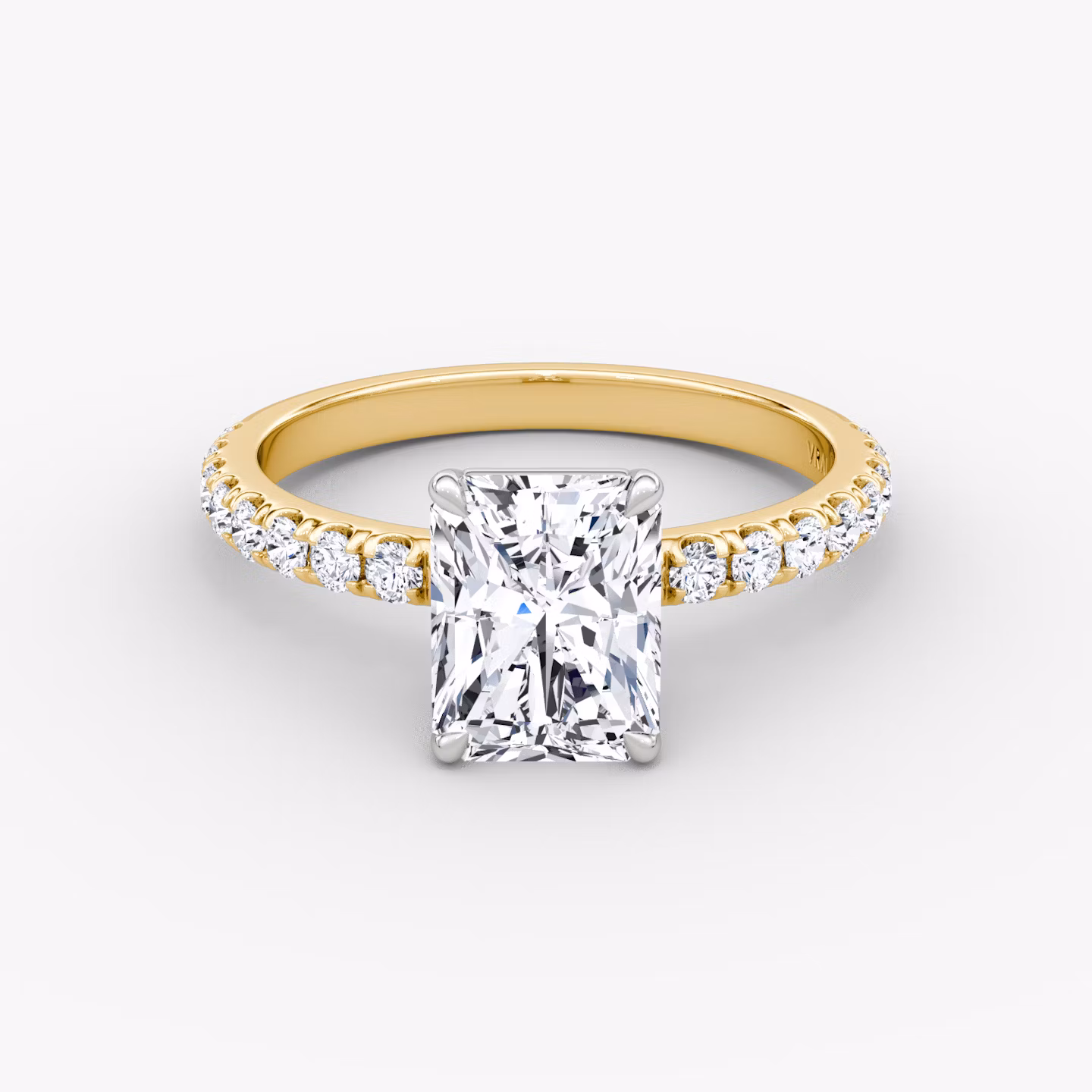 The Signature | Radiant | 18k | Yellow Gold and Platinum | bandAccent: Pavé | bandWidth: large | hiddenHalo: no | diamondOrientation: vertical | caratWeight: other
