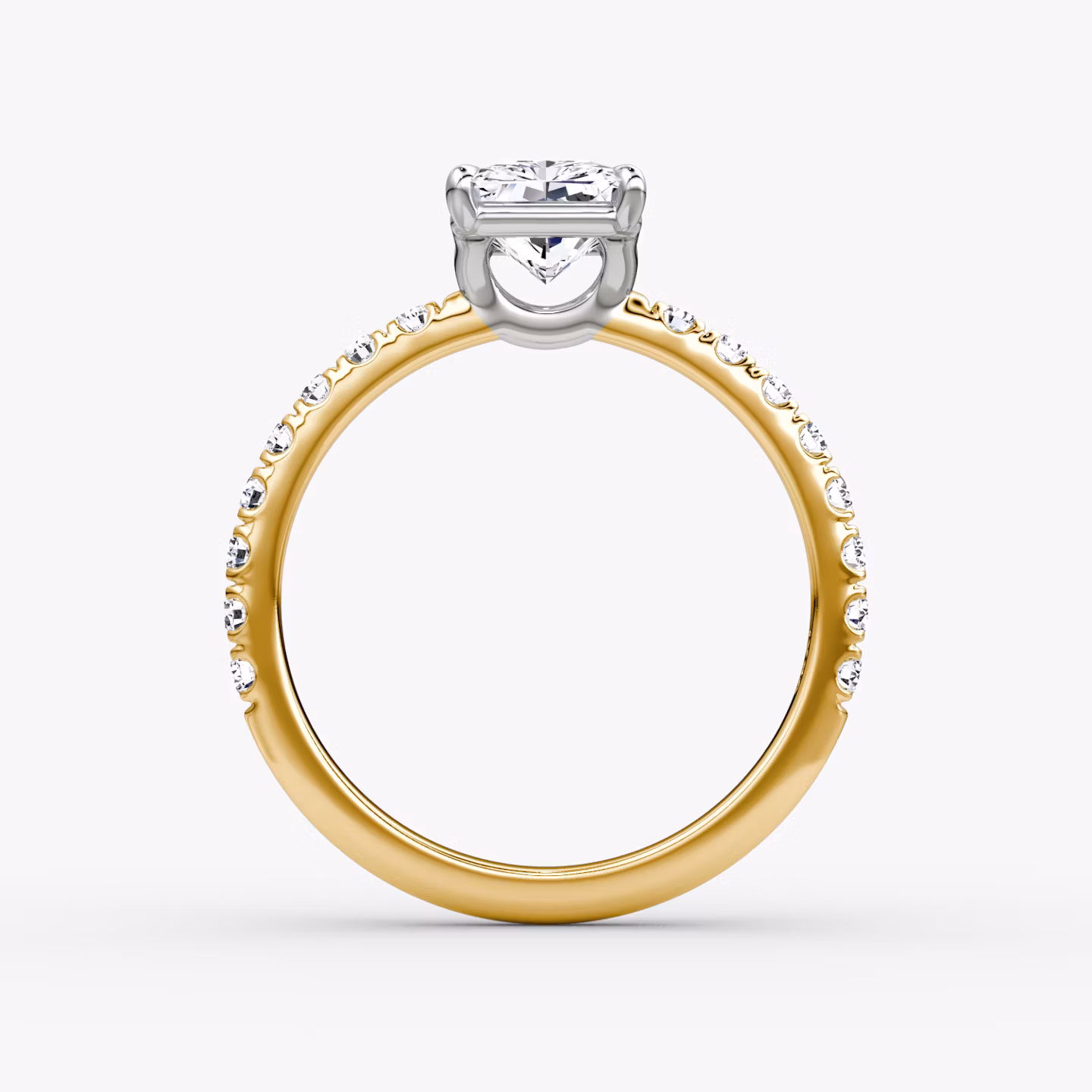 The Signature | Radiant | 18k | Yellow Gold and Platinum | bandAccent: Pavé | bandWidth: large | hiddenHalo: no | diamondOrientation: vertical | caratWeight: other