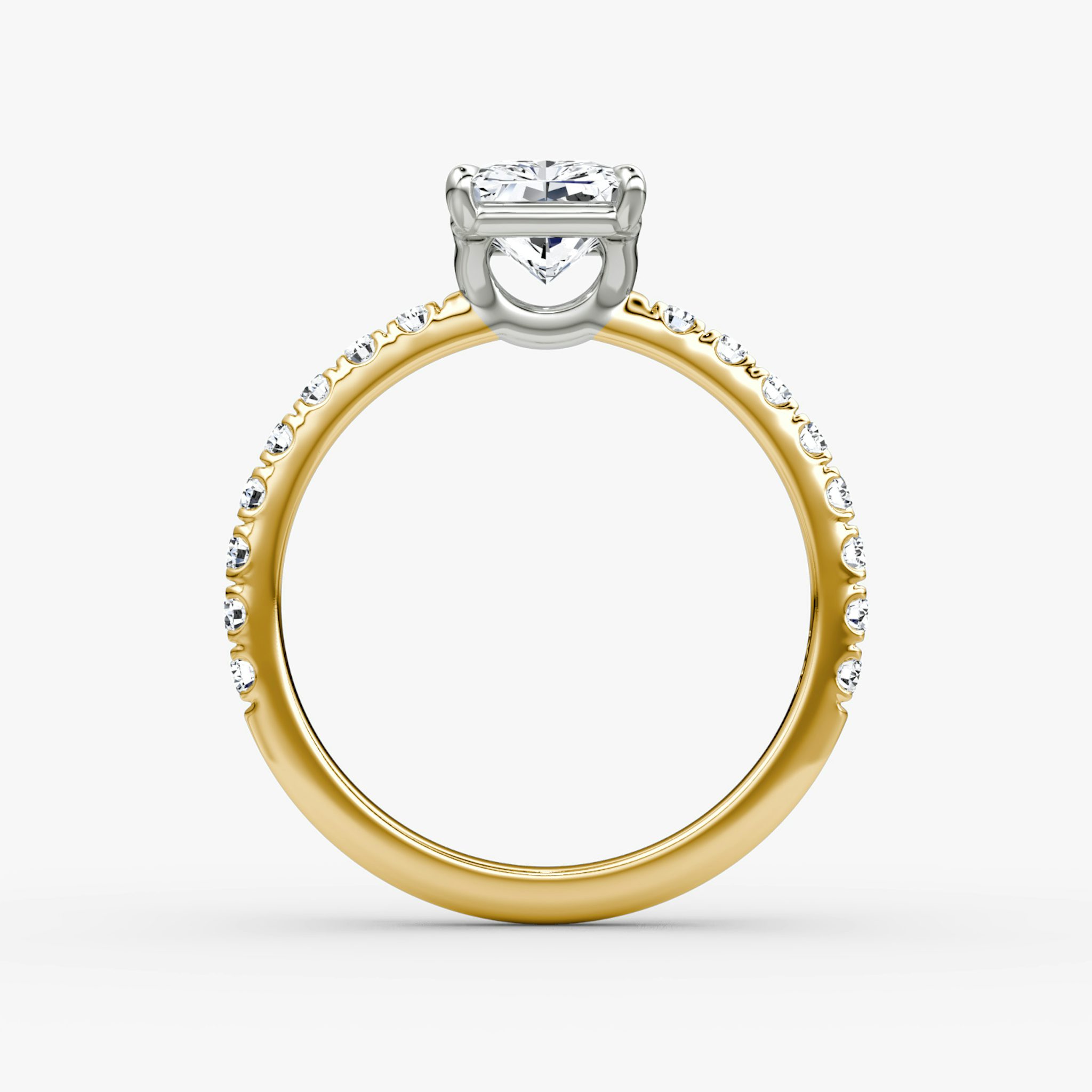 The Signature | Radiant | 18k | Yellow Gold and Platinum | bandAccent: Pavé | bandWidth: large | hiddenHalo: no | diamondOrientation: vertical | caratWeight: other