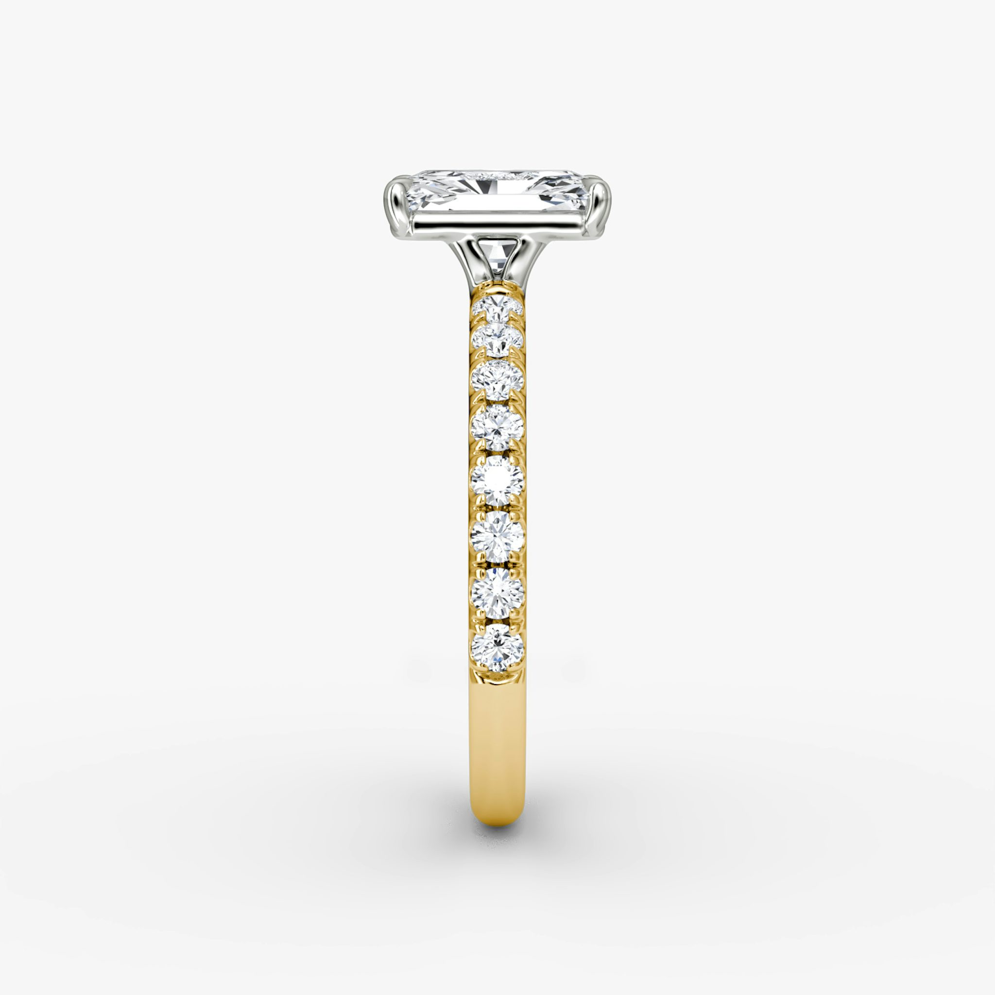 The Signature | Radiant | 18k | Yellow Gold and Platinum | bandAccent: Pavé | bandWidth: large | hiddenHalo: no | diamondOrientation: vertical | caratWeight: other