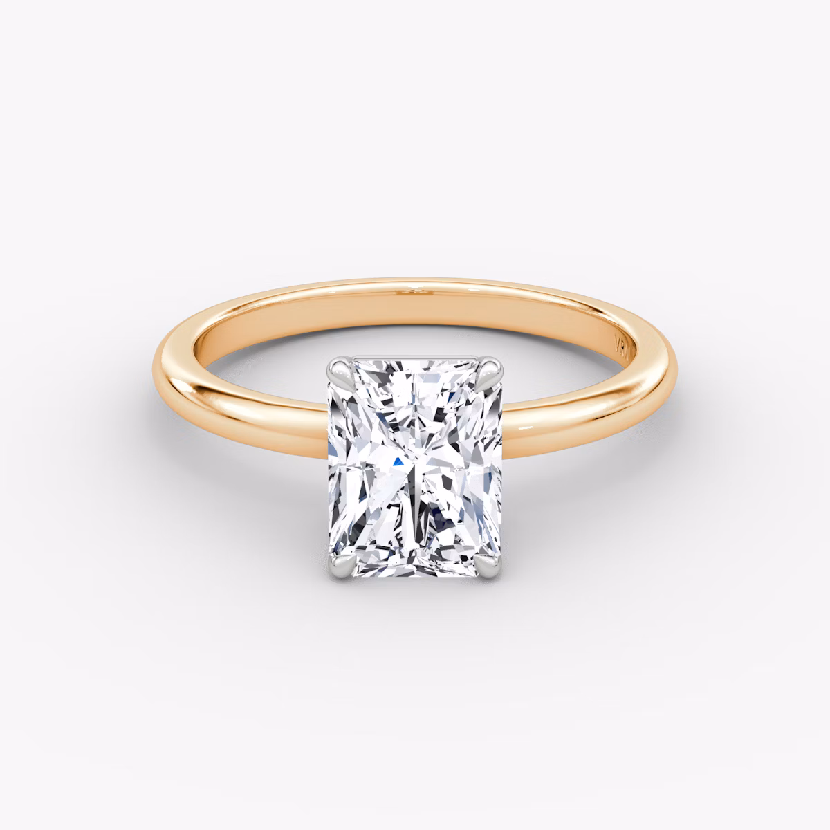 The Signature | Radiant | 14k | Rose Gold and Platinum | bandAccent: Plain | bandWidth: large | hiddenHalo: no | diamondOrientation: vertical | caratWeight: other
