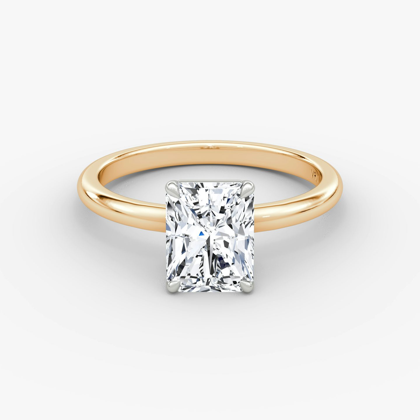 The Signature | Radiant | 14k | Rose Gold and Platinum | bandAccent: Plain | bandWidth: large | hiddenHalo: no | diamondOrientation: vertical | caratWeight: other