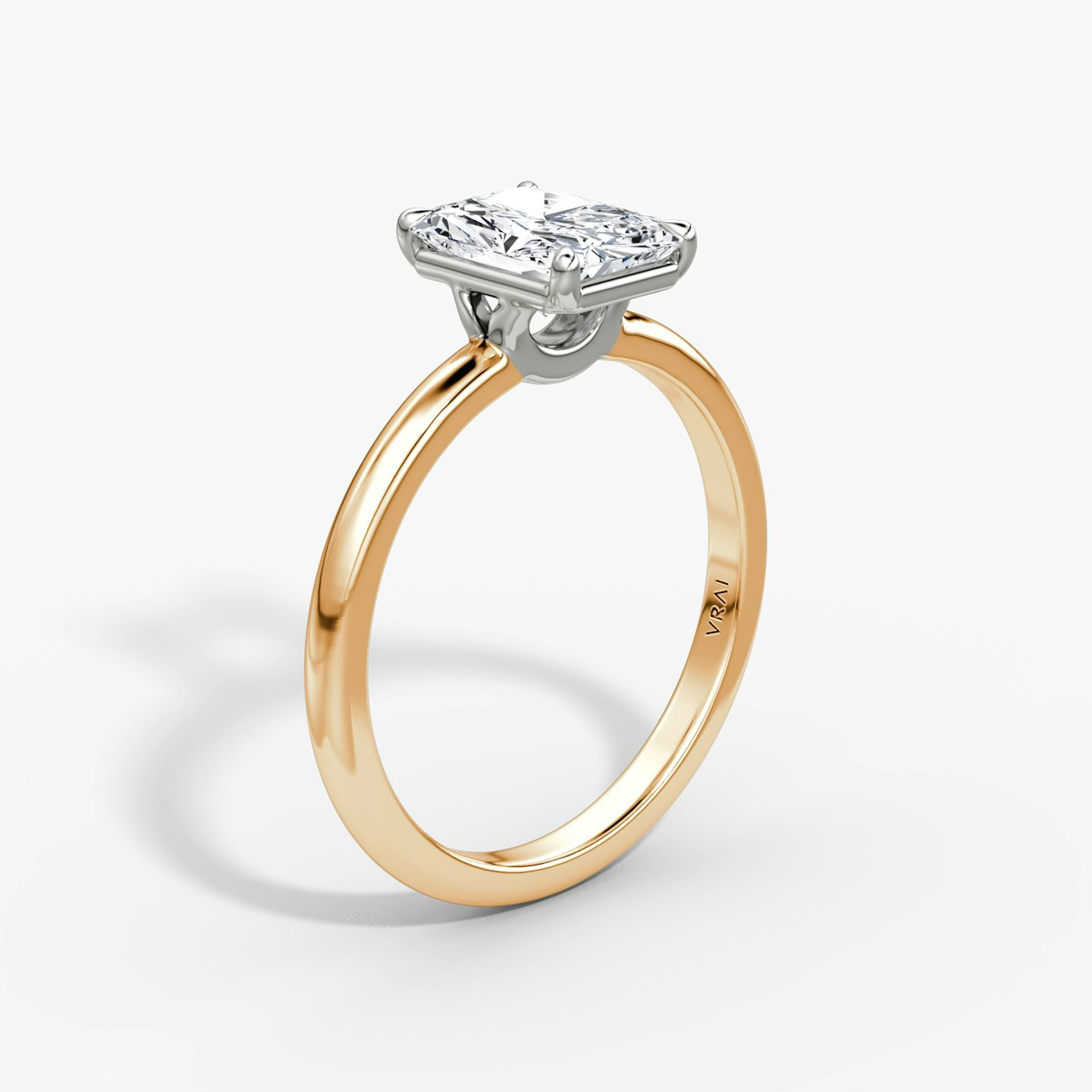 The Signature | Radiant | 14k | Rose Gold and Platinum | bandAccent: Plain | bandWidth: large | hiddenHalo: no | diamondOrientation: vertical | caratWeight: other