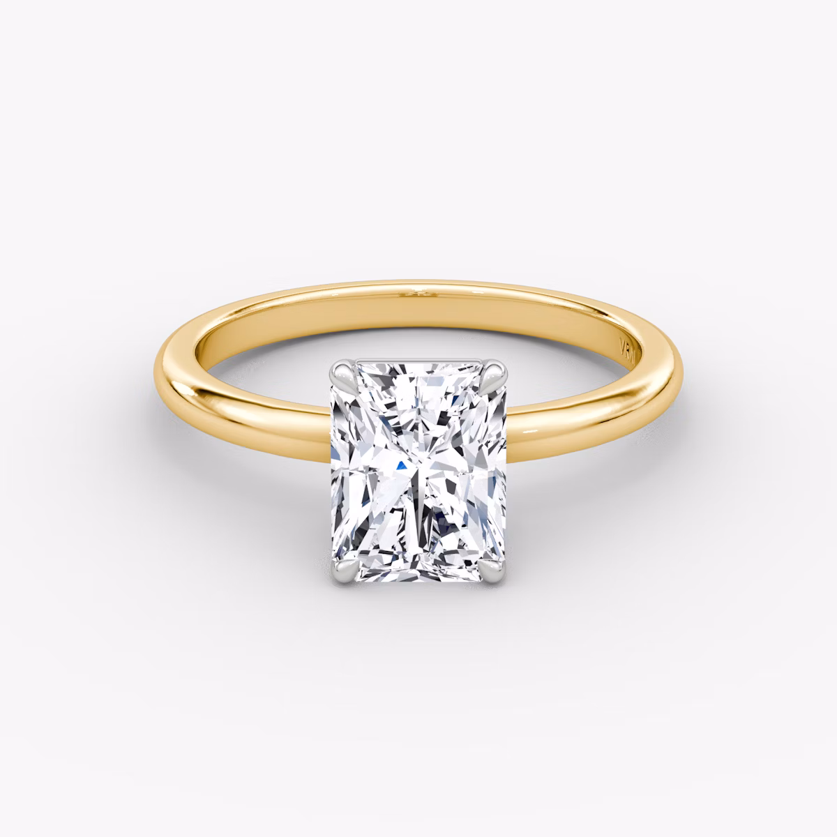 The Signature | Radiant | 18k | Yellow Gold and Platinum | bandAccent: Plain | bandWidth: large | hiddenHalo: no | diamondOrientation: vertical | caratWeight: other