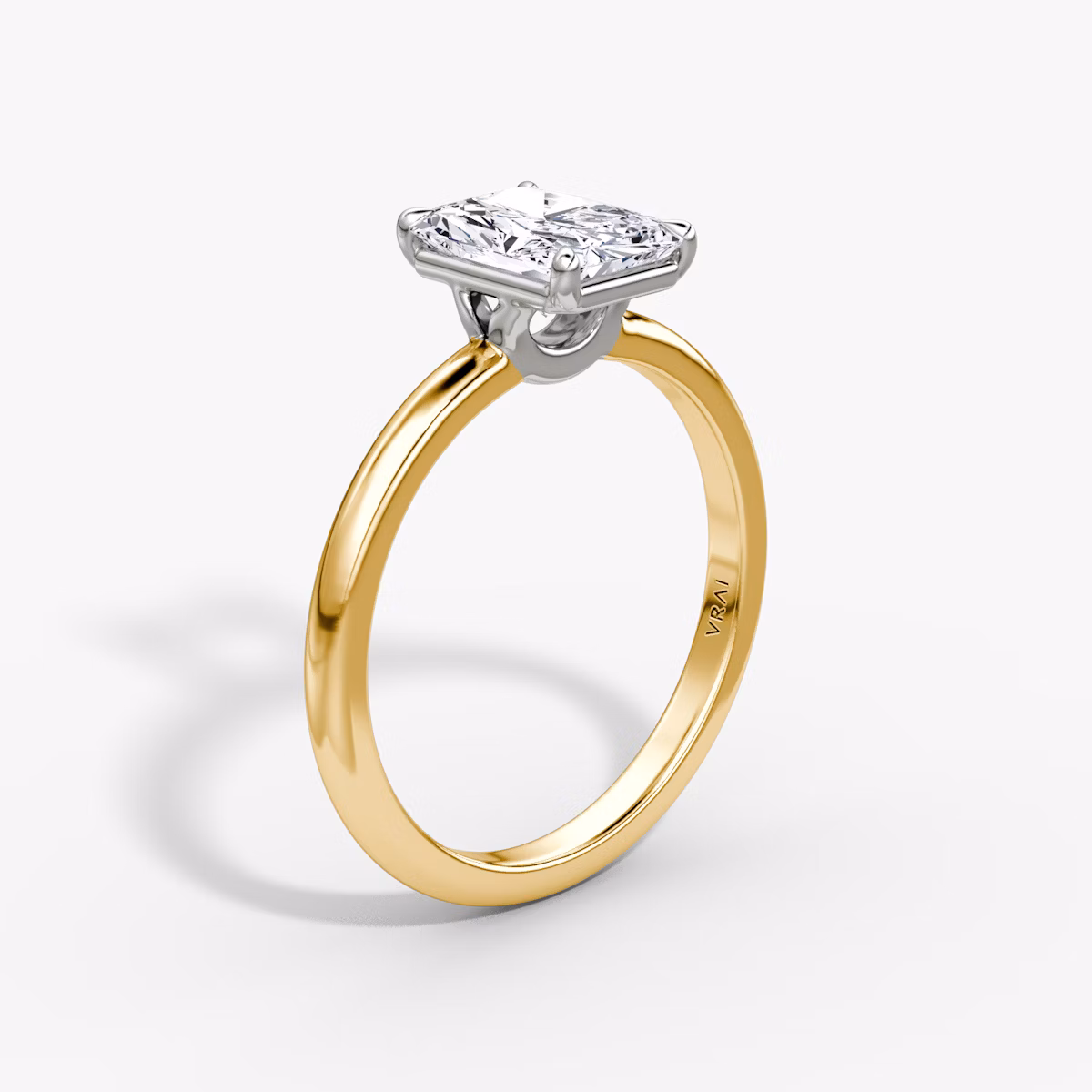 The Signature | Radiant | 18k | Yellow Gold and Platinum | bandAccent: Plain | bandWidth: large | hiddenHalo: no | diamondOrientation: vertical | caratWeight: other