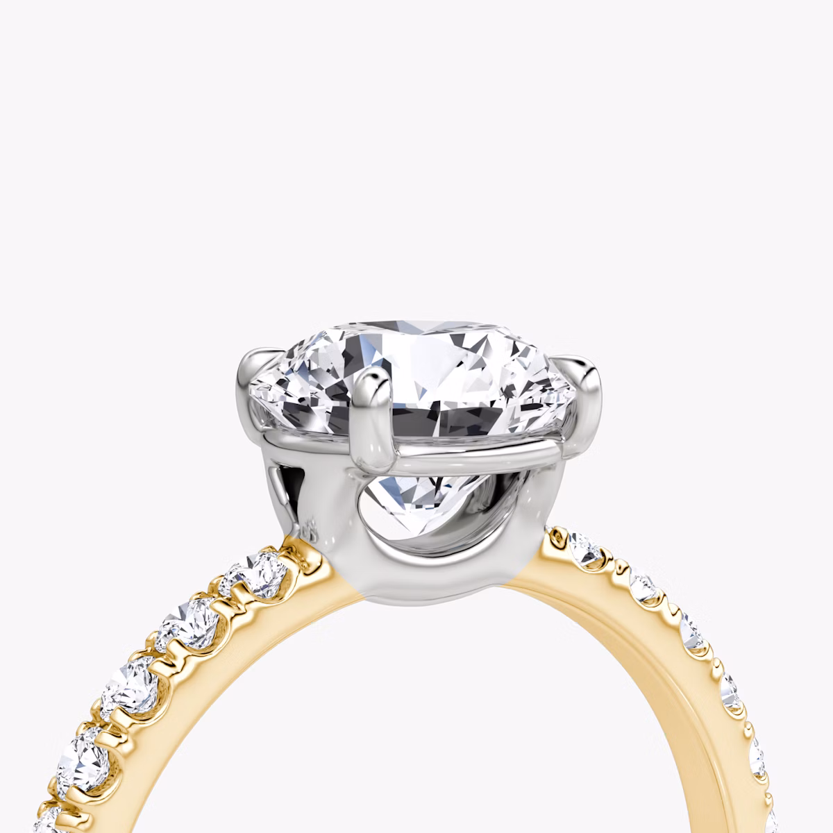 The Signature | Round Brilliant | 18k | Yellow Gold and Platinum | bandAccent: Pavé | bandWidth: large | caratWeight: other | hiddenHalo: no | diamondOrientation: vertical