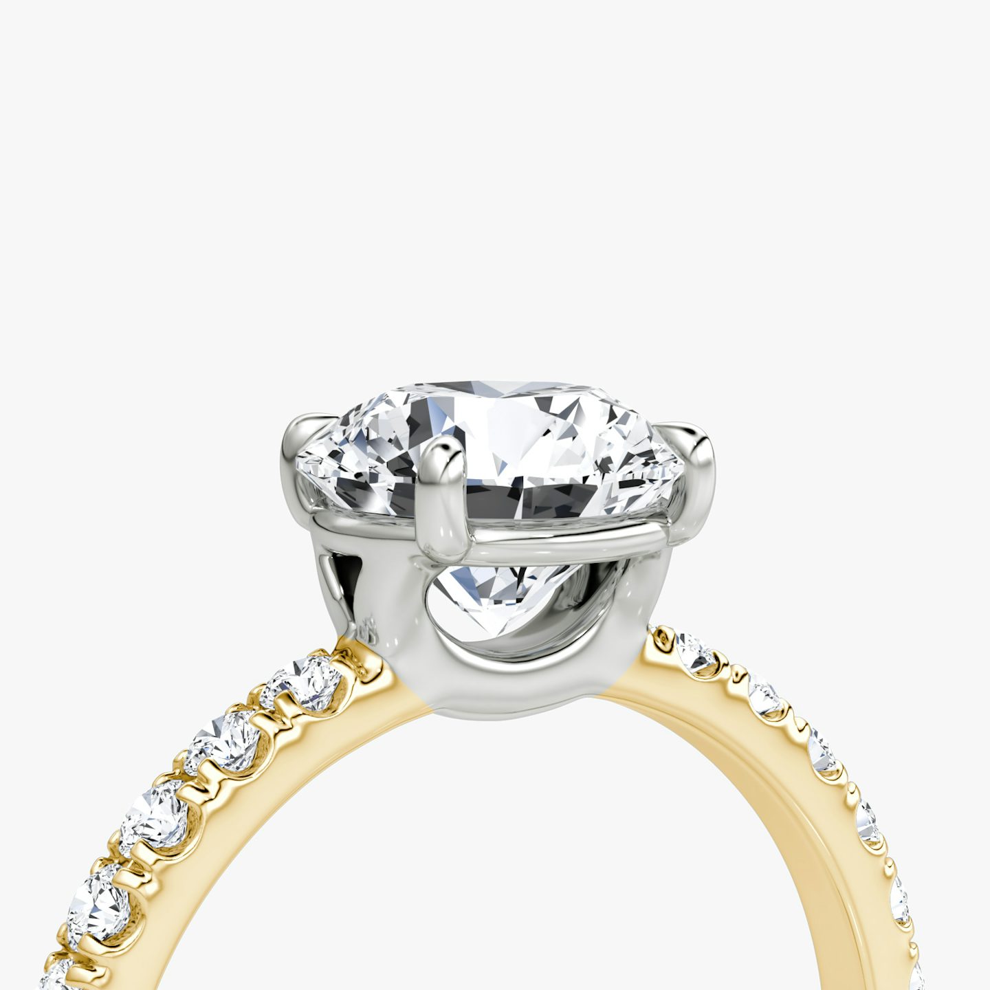 The Signature | Round Brilliant | 18k | Yellow Gold and Platinum | bandAccent: Pavé | bandWidth: large | caratWeight: other | hiddenHalo: no | diamondOrientation: vertical