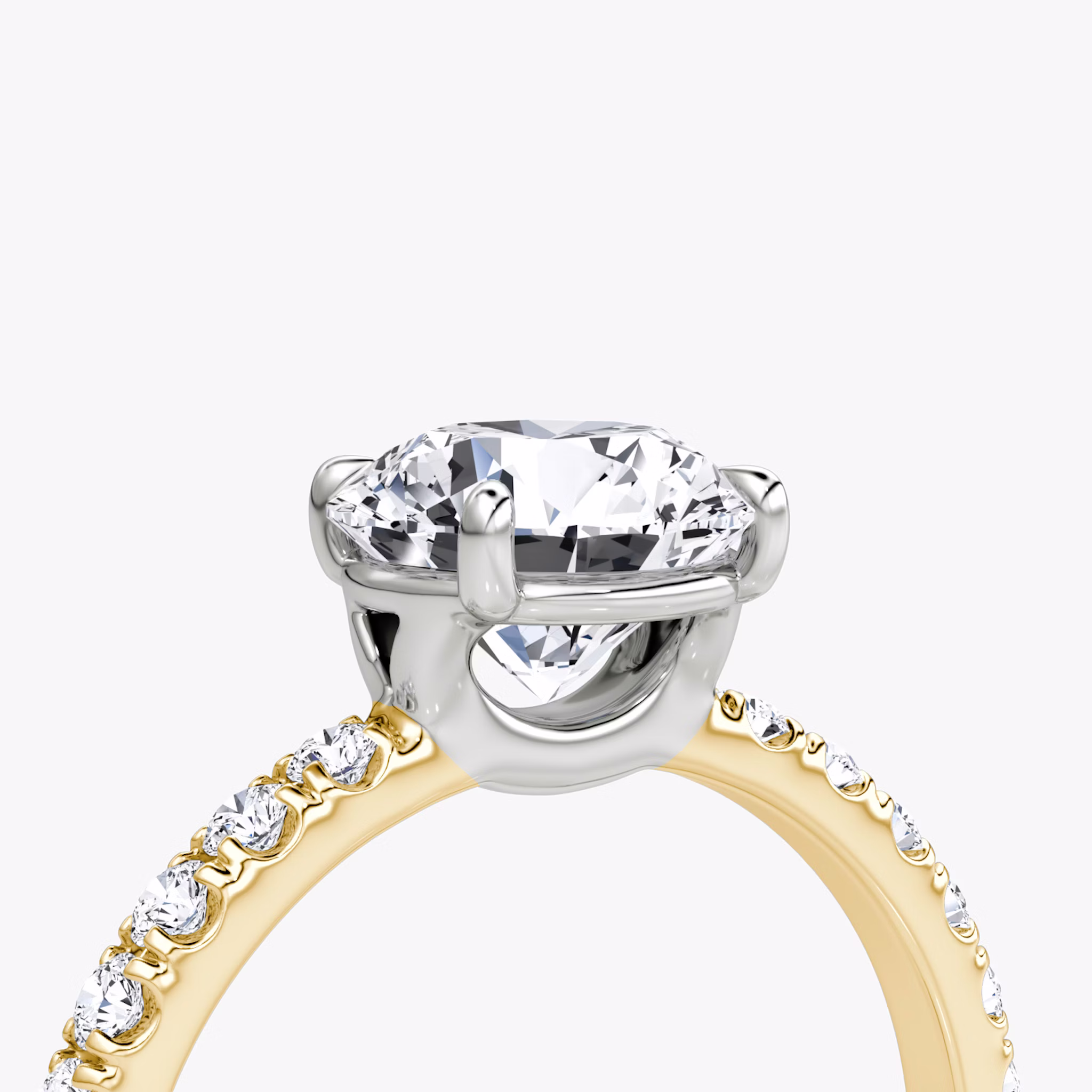 The Signature | Round Brilliant | 18k | Yellow Gold and Platinum | bandAccent: Pavé | bandWidth: large | caratWeight: 1.0ct | hiddenHalo: no | diamondOrientation: vertical
